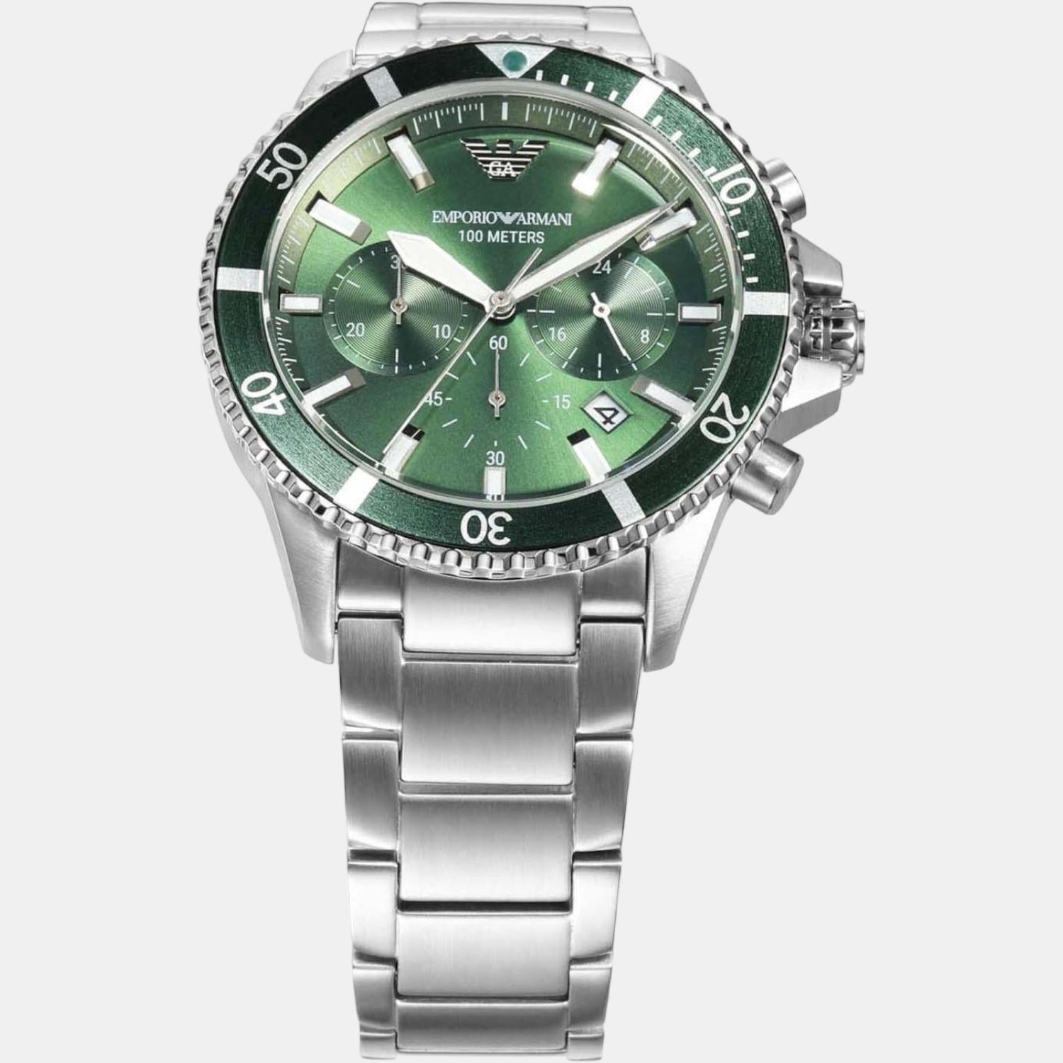 Emporio Armani Helios (World Explorer) Men Quartz Green Dial Chronograph Stainless Steel Watch AR11500 - view 6