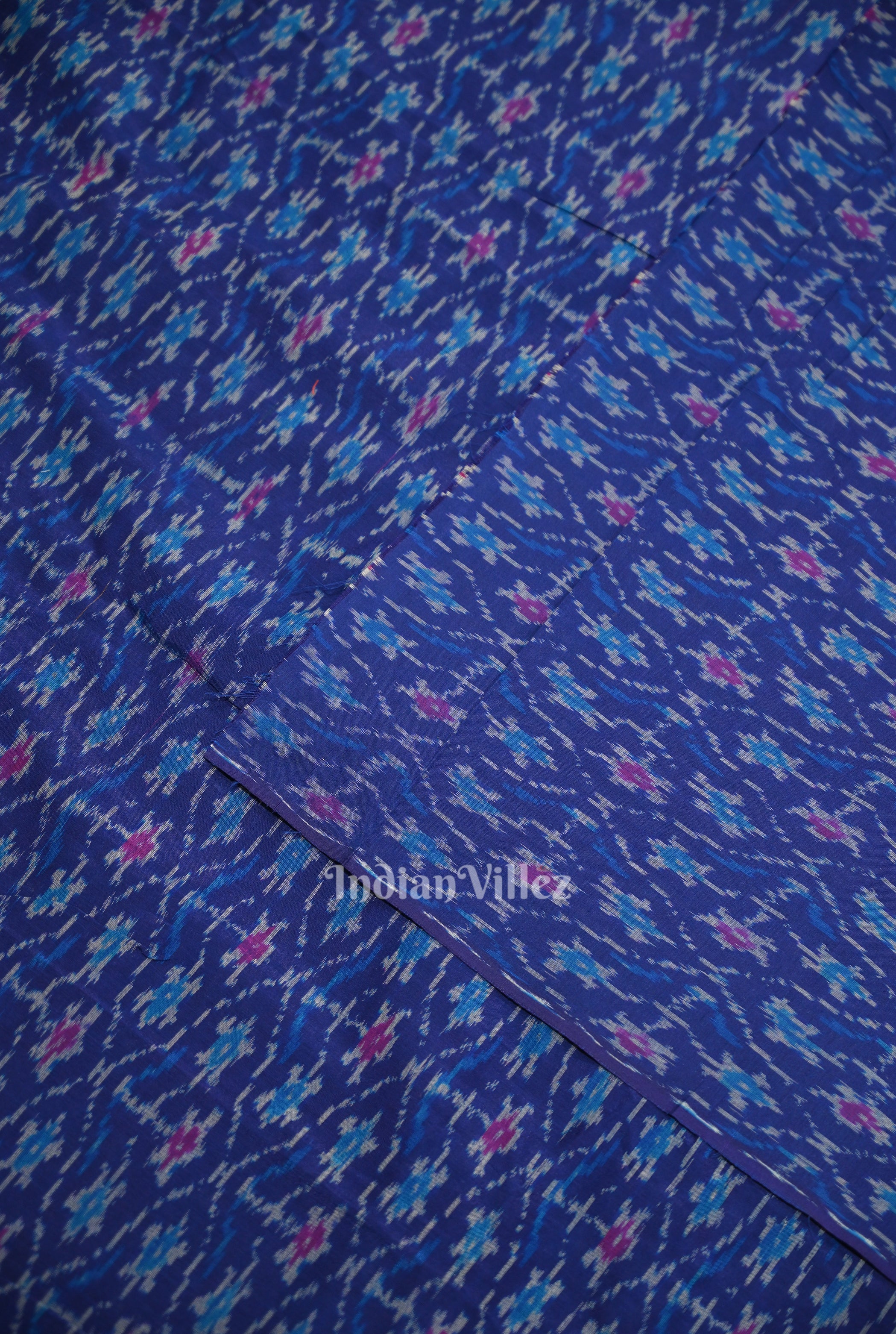 IndianVillèz Blue Pochampally Ikat Silk & Cotton (Sico) Fabric - view 2