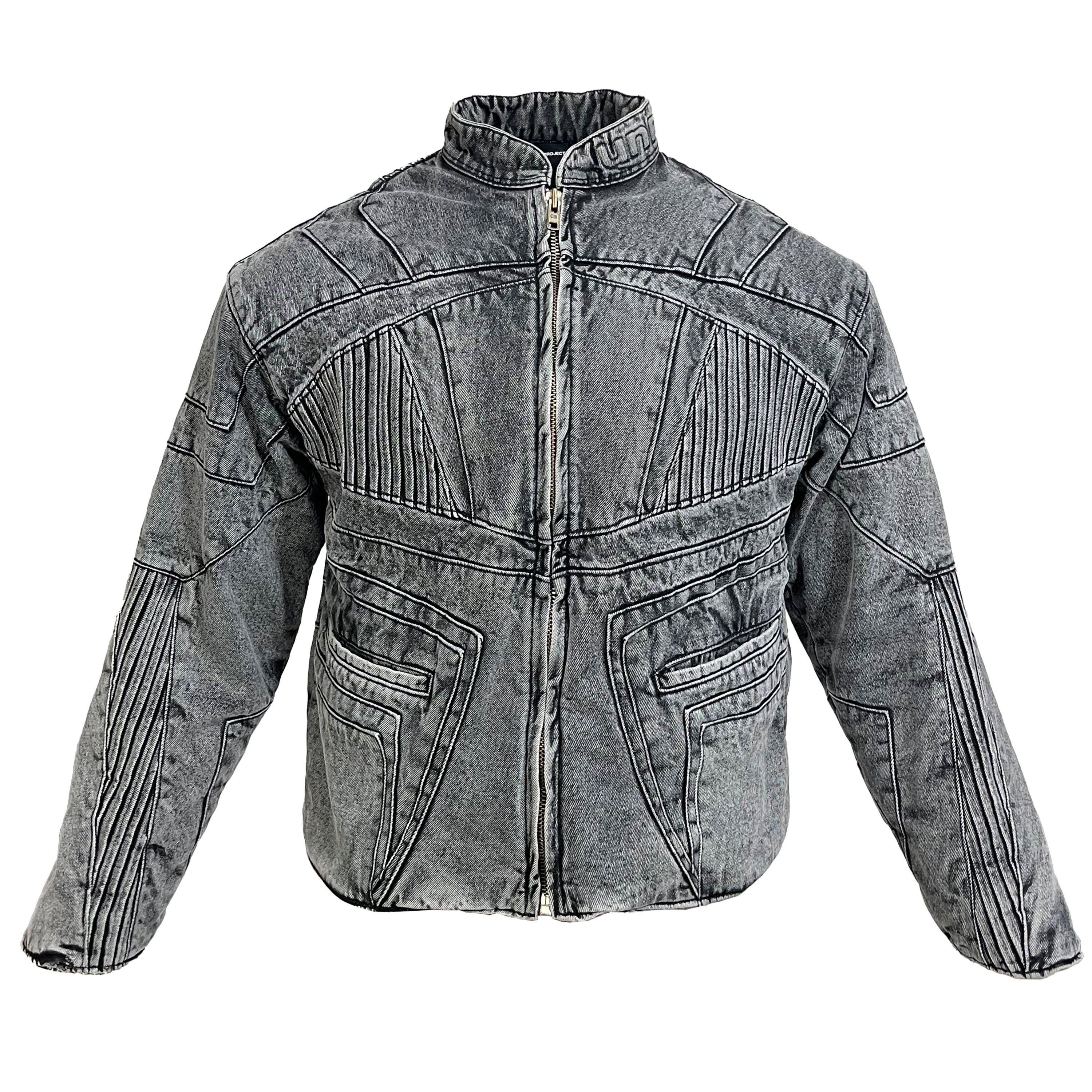 Unreborn Project Biker Denim Jacket - Light Grey