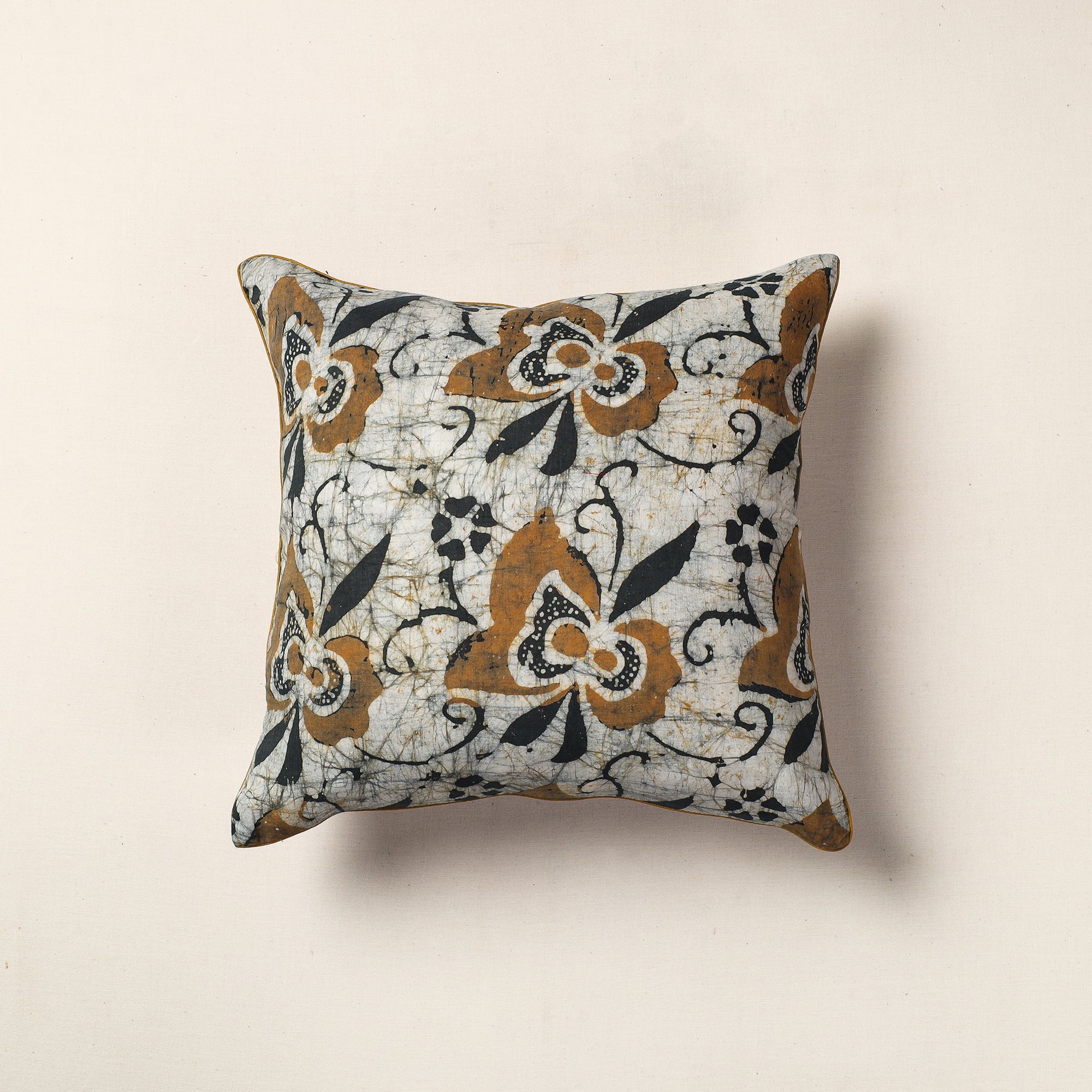 NOORI BAZAR Brown - Pure Cotton Hand Batik Cushion Cover (18 x 18 in)