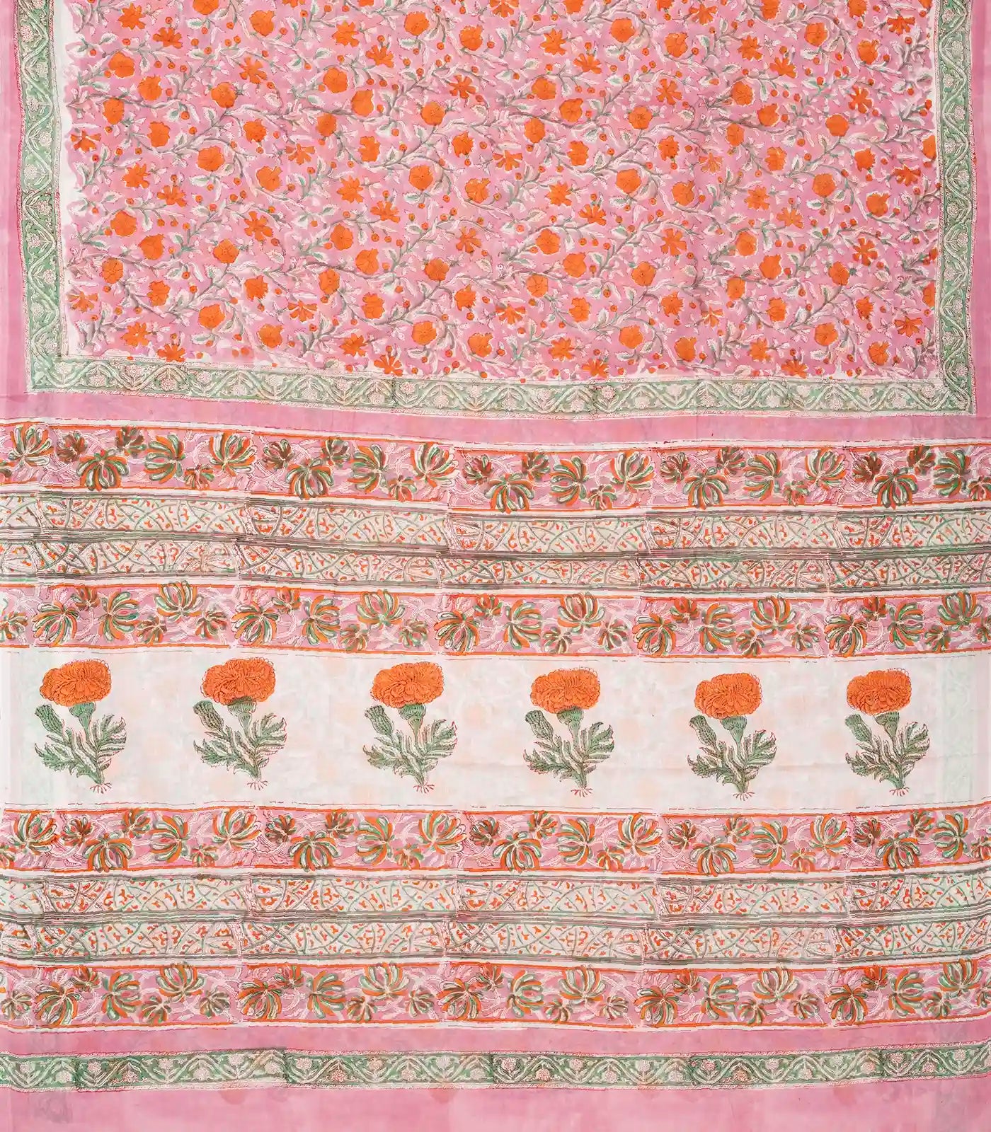 RmKV BubbleGum Pink Woven Jaipur Cotton Saree With Orange Printed Floral Motifs - view 2