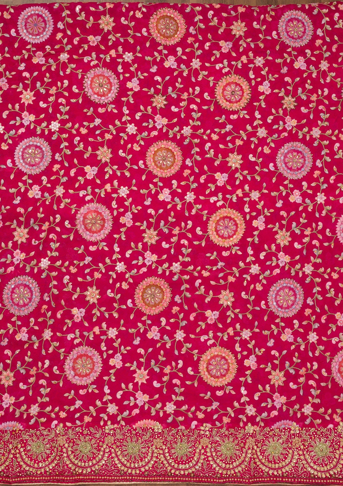 Koskii Rani Pink Threadwork Semi Crepe Unstitched Salwar Suit - view 4