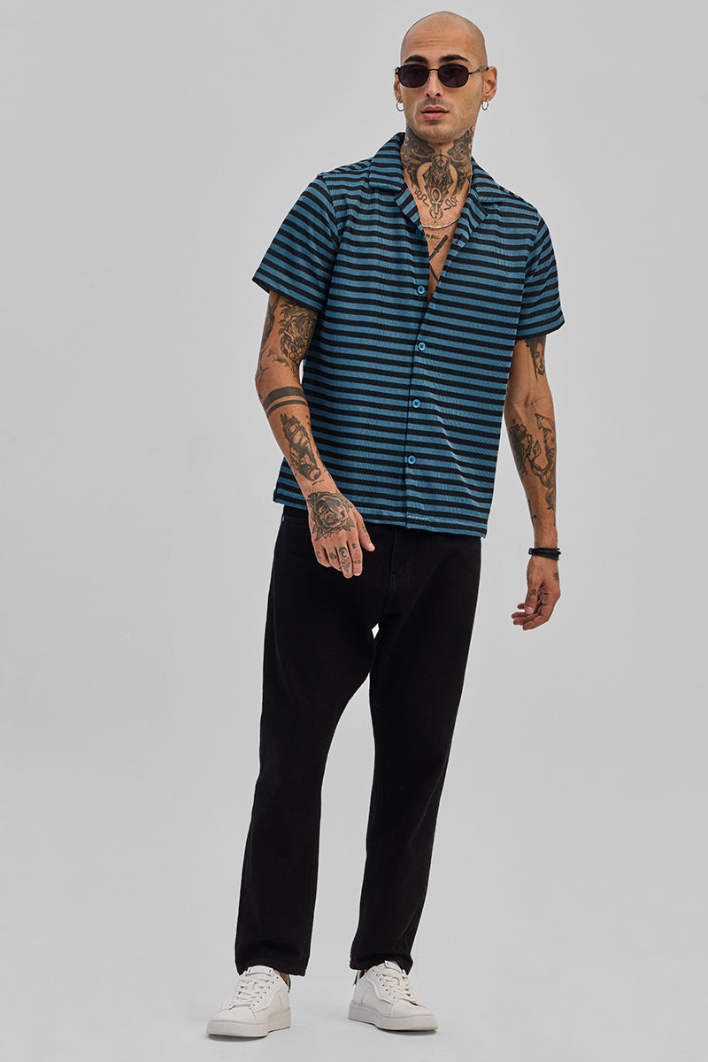 SNITCH Blue Textured Stripes Shirt - view 3