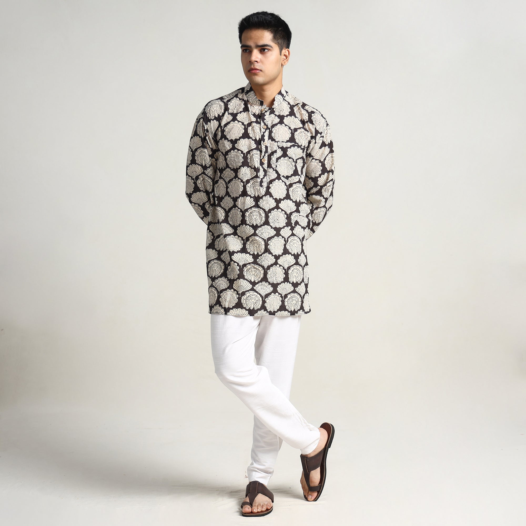 ITOKRI CASUALS Brown - Bagru Block Printed Cotton Men Short Kurta 05