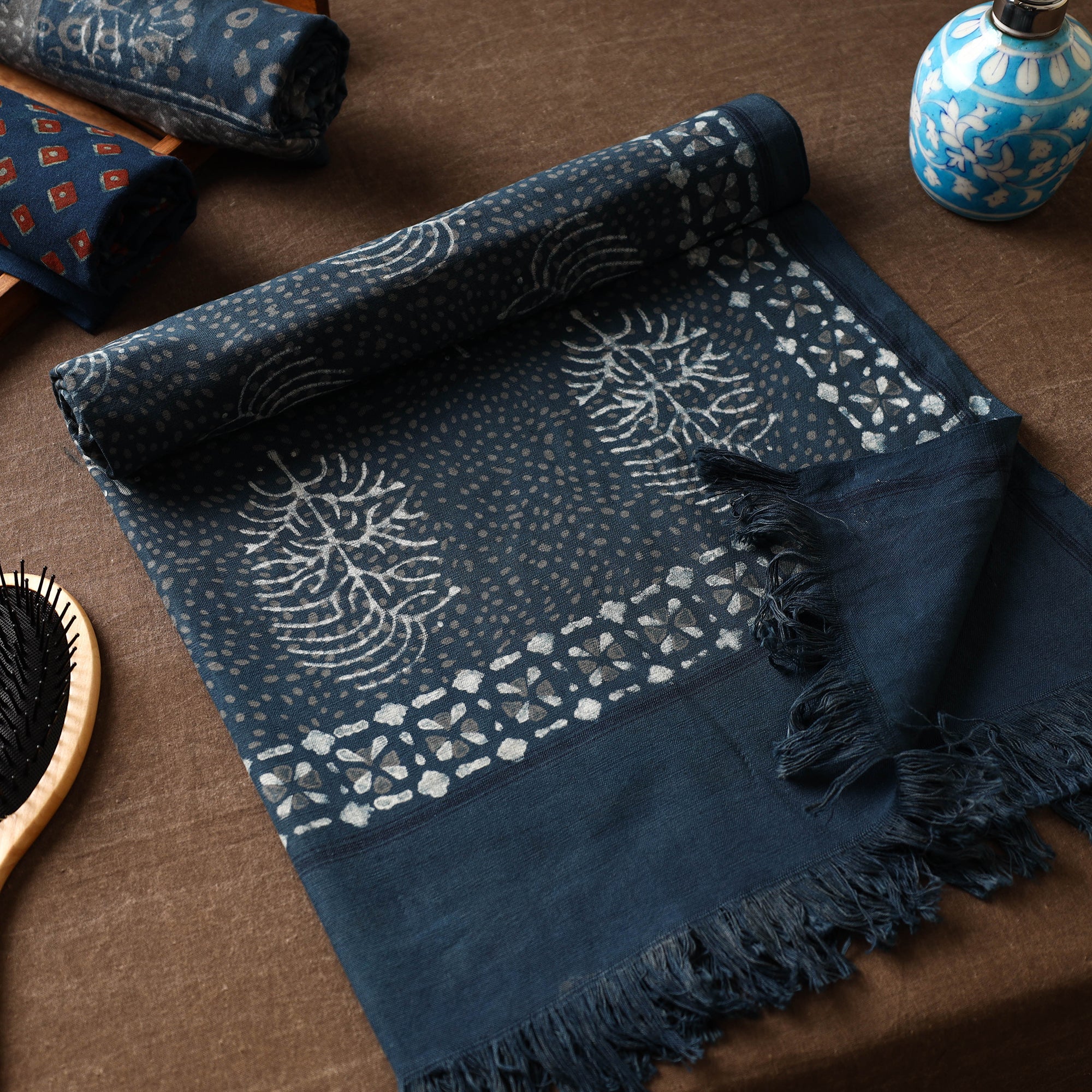 ITOKRI CRAFTS INITIATIVE Blue - Akola Block Printed Pure Handloom Cotton Towel