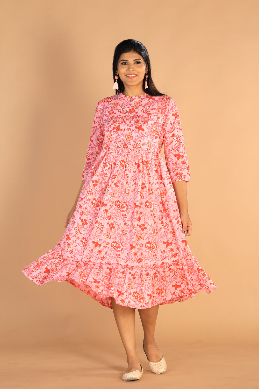 Kalanjali Ethnics Floral Sanganeri hand block printed cotton dress