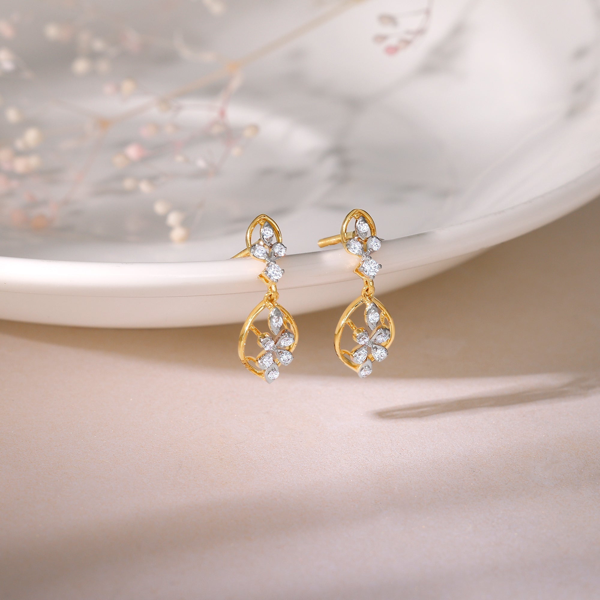 GIVA Jewellery Gold Pretty Dangler Diamond Earrings - view 2