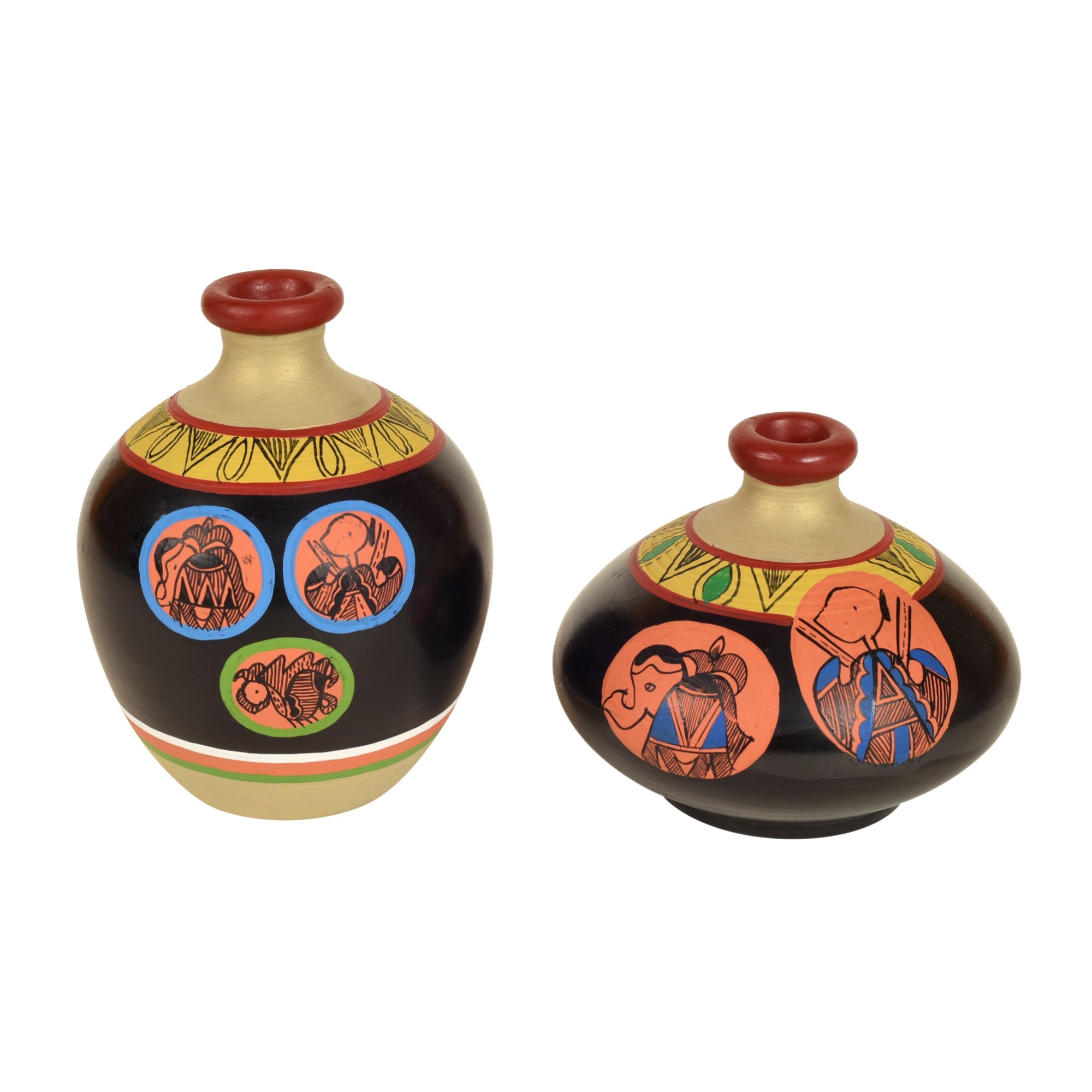 ART CREATIONS BY SUMAN SONTHALIA Black Earthen Vases with Madhubani Tattoo Art - So2 - view 2