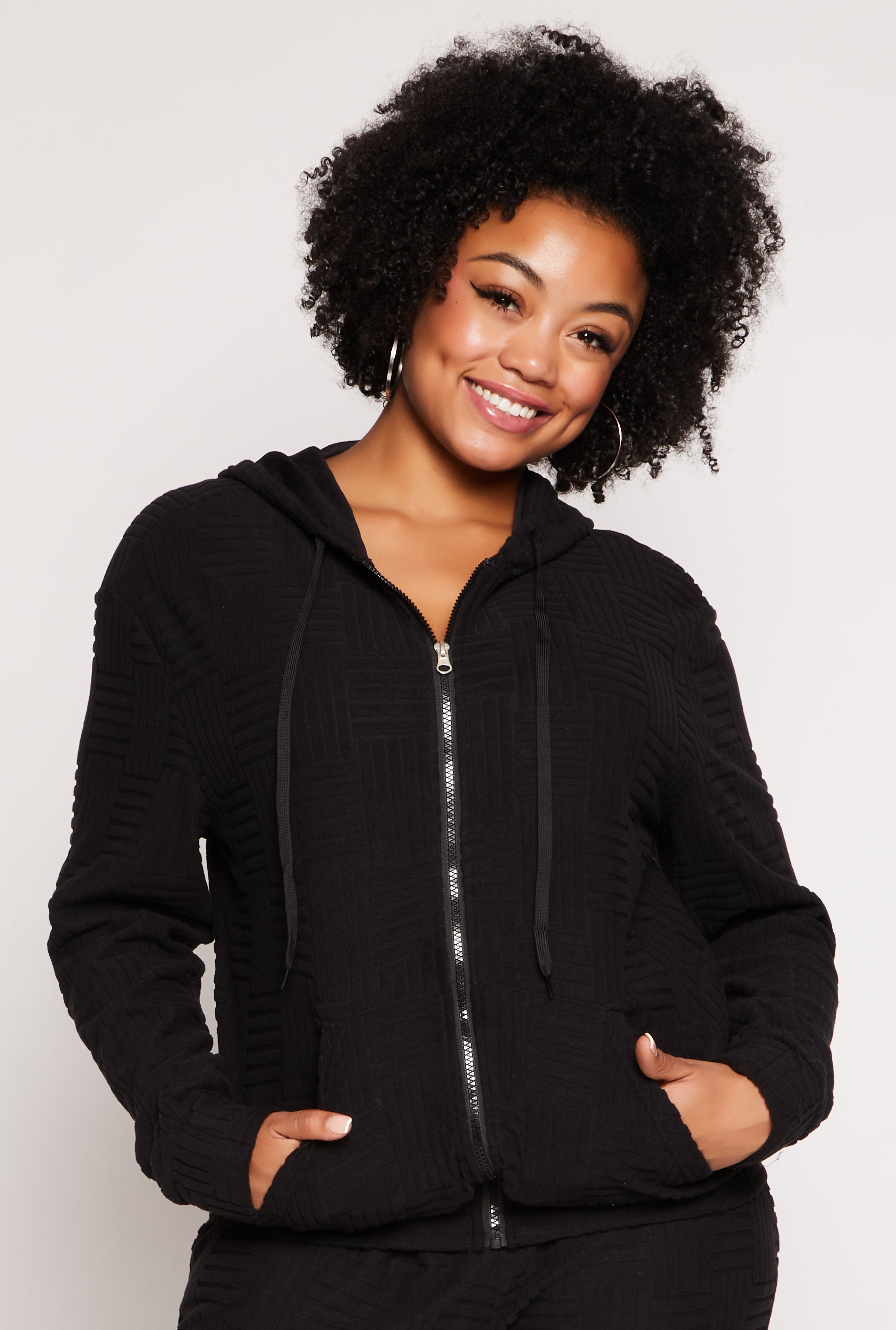 Rainbow Shops Plus Size Textured Knit Hooded Sweatshirt