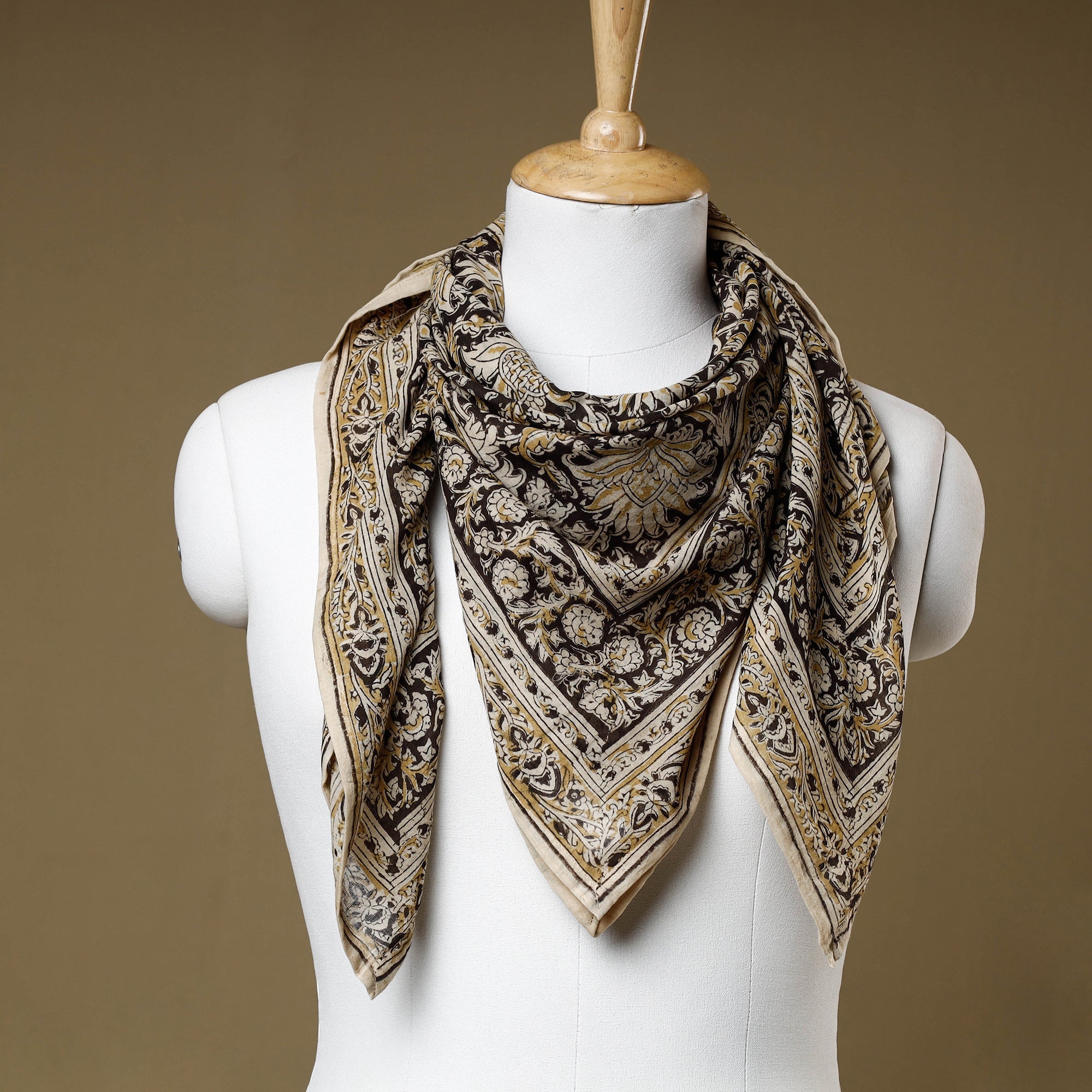PITCHUKA SRINIVAS KALAMKARI PEDANA Black - Original Pedana Kalamkari Block Printed Cotton Scarf