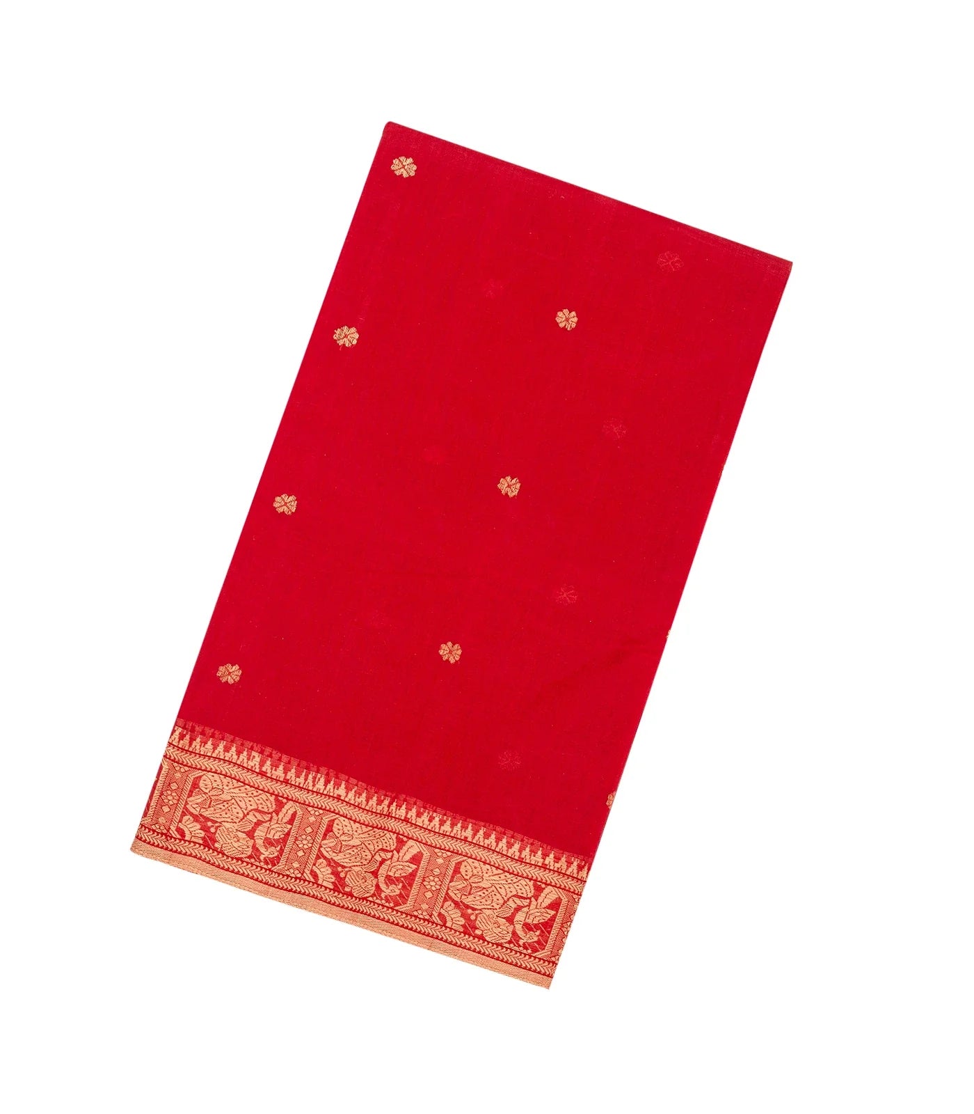 RmKV Red Bengal Cotton Saree With Kamalam Motifs