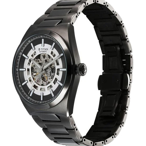 Titan Nexus Skeletal Automatic Analog with Gun Dial Gun Stainless Steel Strap Watch for Men 42mm 90221QM02 - view 2