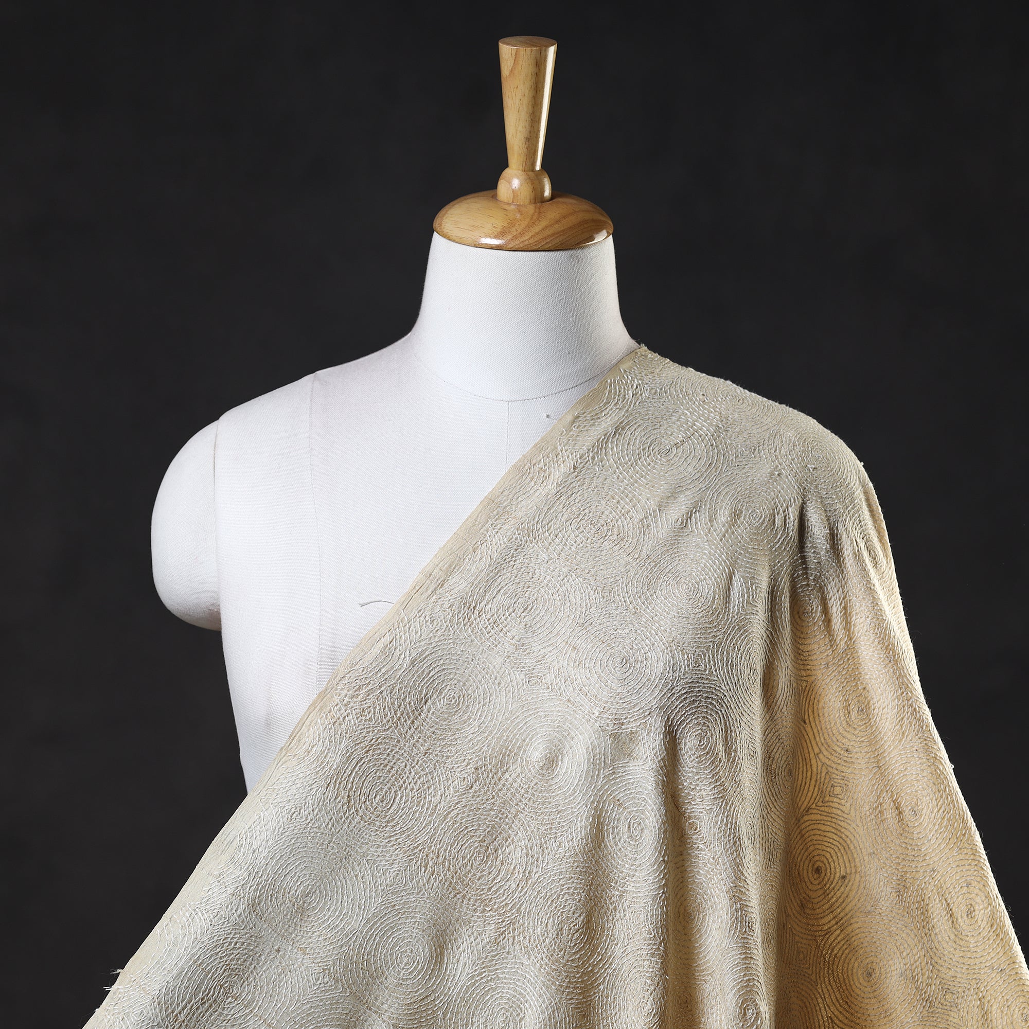 KHUSHBASH - HAPPY LOOM OF EAST Beige - Handloom Tussar Silk Bengal Kantha Fabric 02
