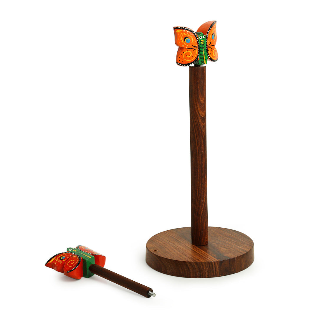 EXCLUSIVELANE Brown - 'Vibrant Flutter' Handcrafted Kitchen Tissue Roll Holder In Sheesham Wood - view 4