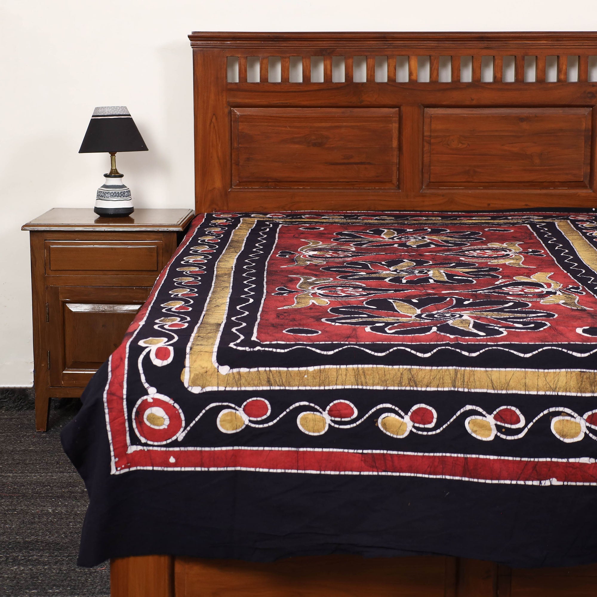 KACHCHH JI CHHAAP Black - Hand Batik Printed Cotton Single Bed Cover (96 x 59 in) 01