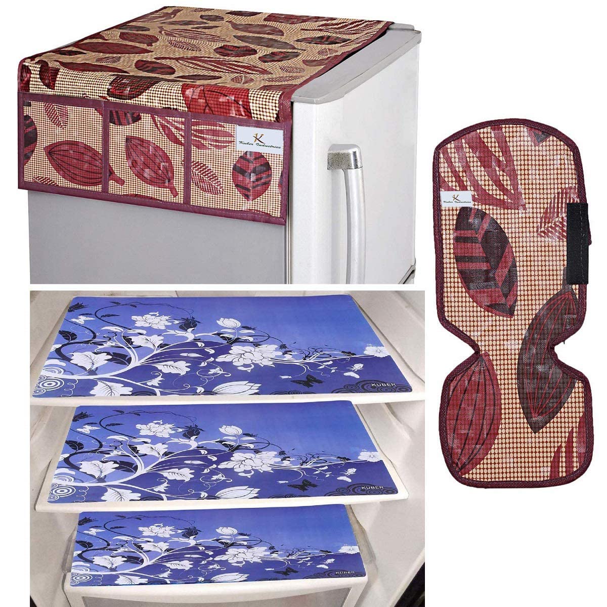 Kuber Industries PVC 3 Pieces Fridge Mats, 1 Piece Handle Cover and 1 Piece Fridge Top Cover (Brown)-CTKTC014617