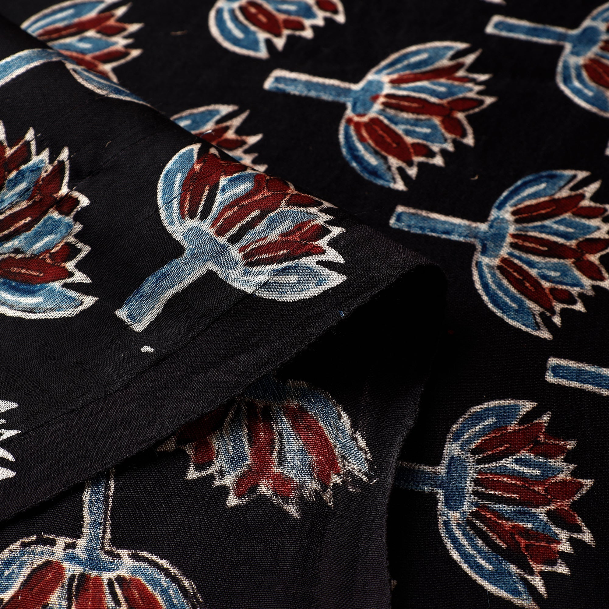 RIYAZ ABDULMAJID KHATRI - AJRAKH Black - Ajrakh Hand Block Printed Modal Silk Precut Fabric (1.5 meter) - view 4