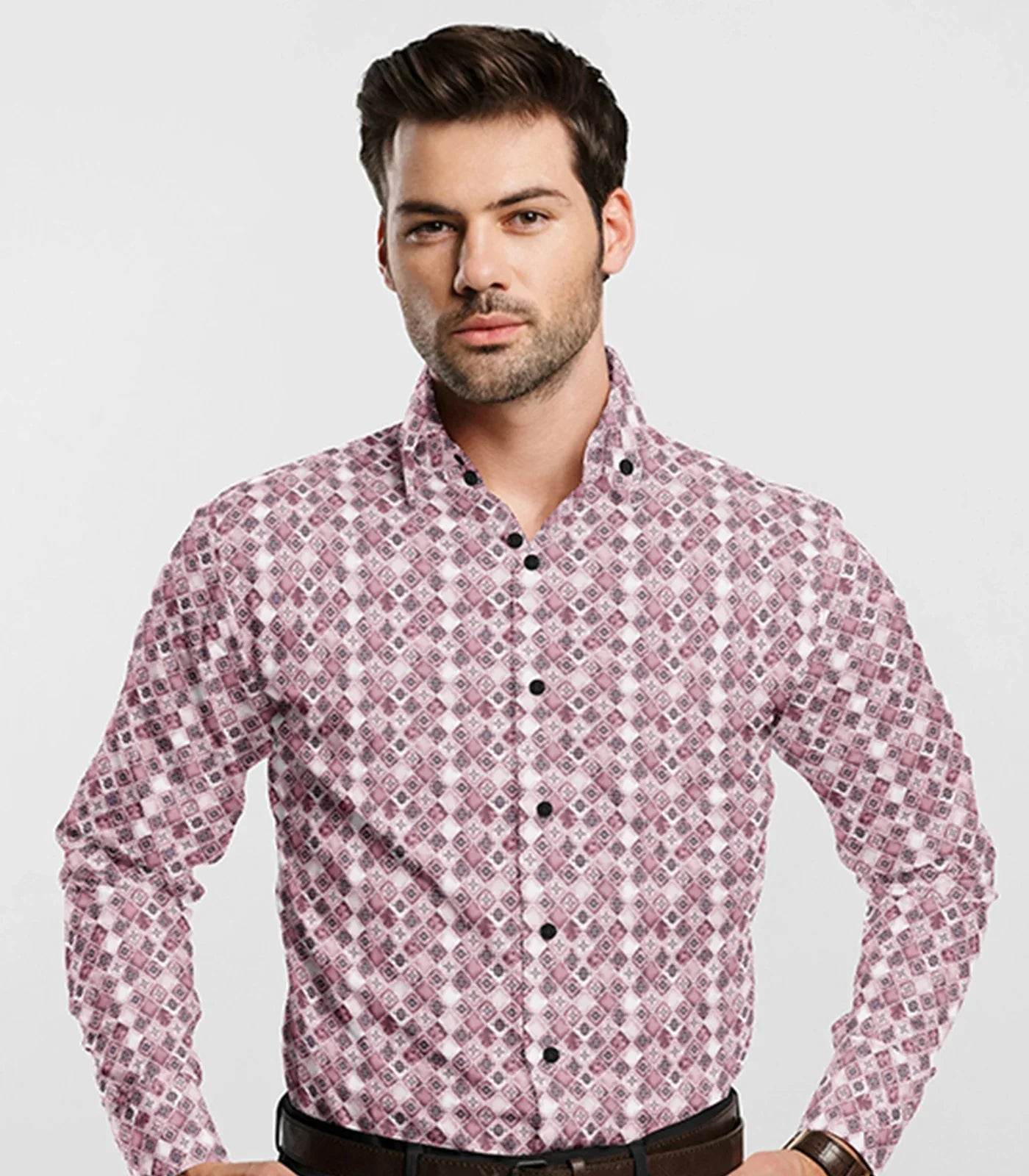 RmKV Pink Tonal Checked Geometric Printed Shirt-Pink