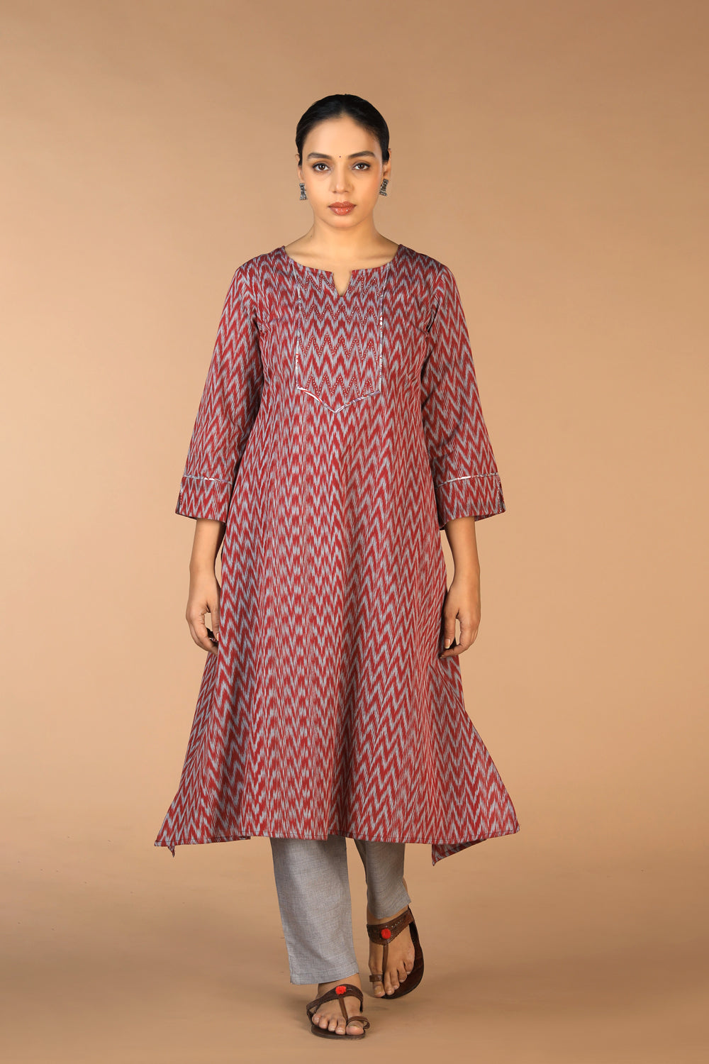 Kalanjali Ethnics Cotton pochampally Ikat – Maroon - view 2