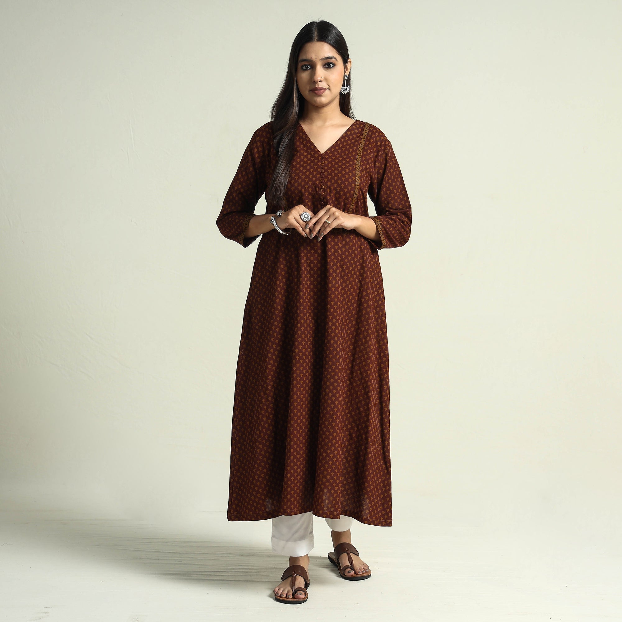 ITOKRI CASUALS Brown - Block Print Cotton A-Line Bagh Kurta - view 2