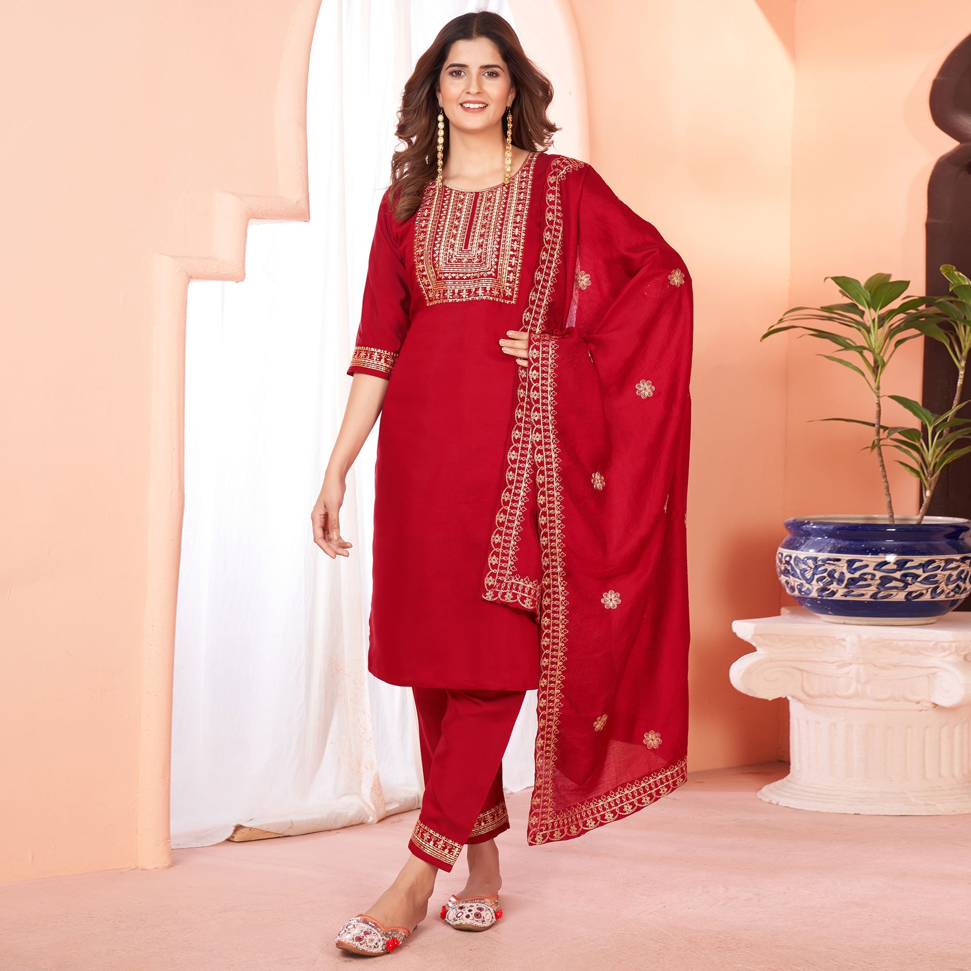 Peachmode Seller Maroon Sequins Embroidered Viscose Salwar Suit - view 2