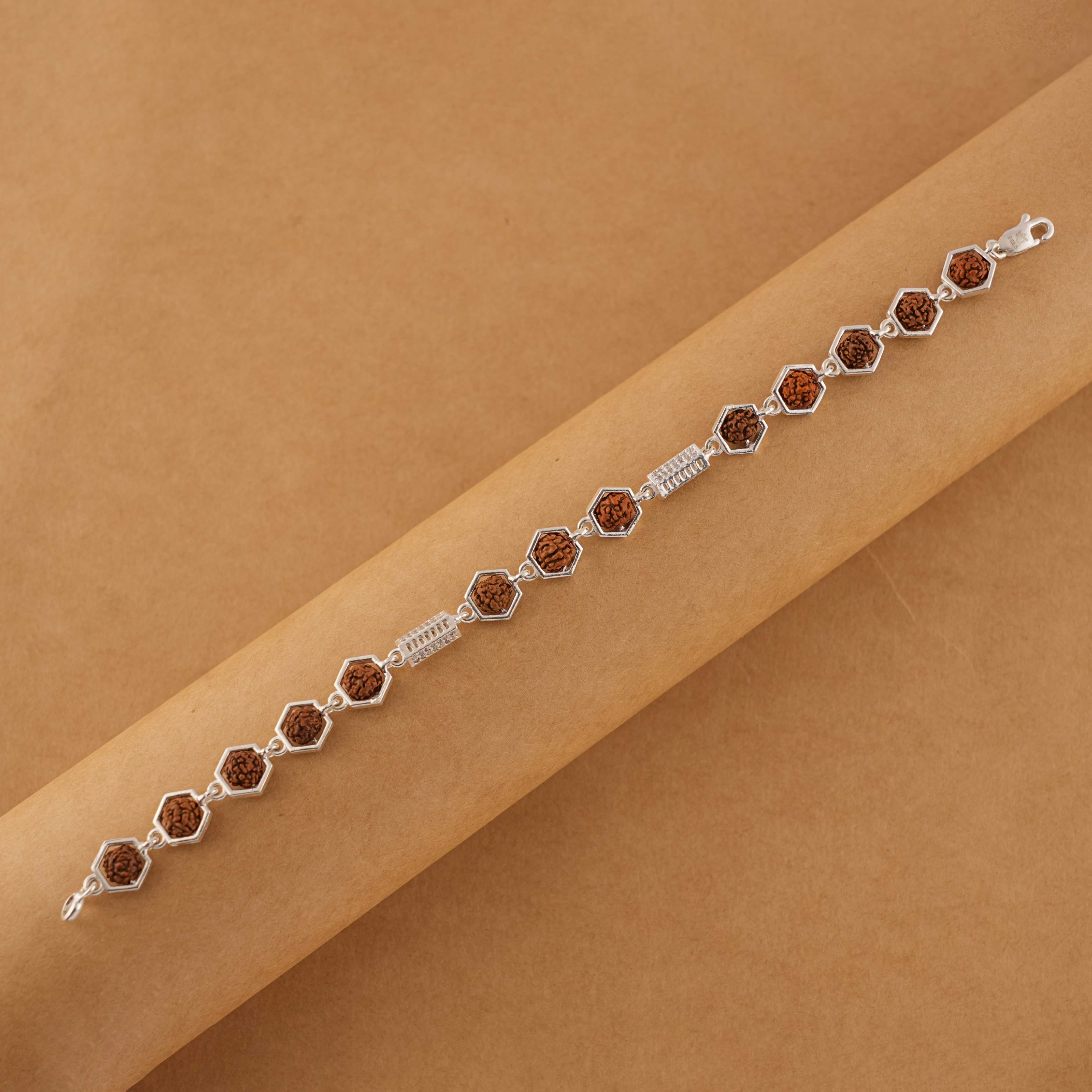 Prinjal Jewellers Rudraksha Silver Hexagon Ring Beads Bracelet - view 2