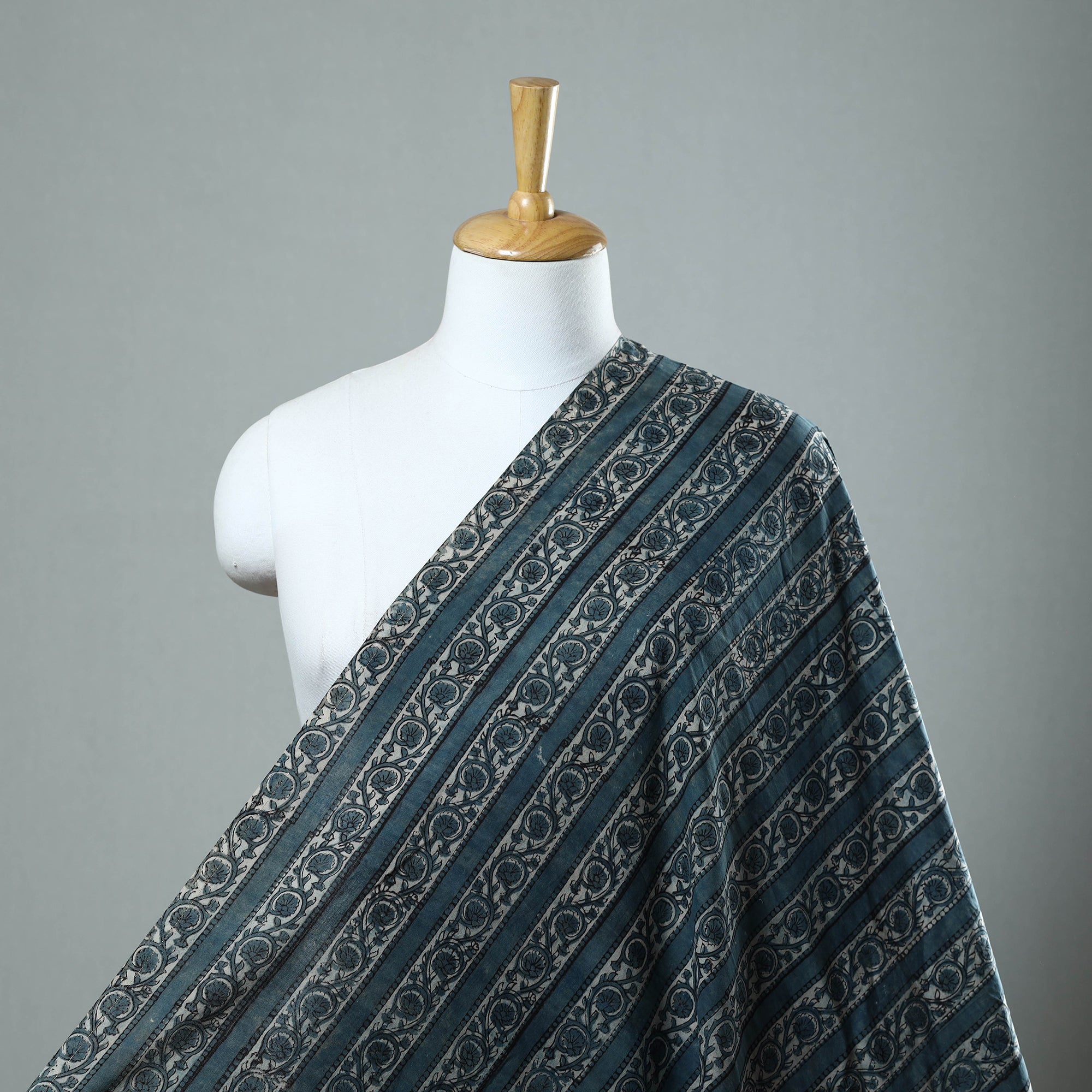 BAGRU DABU PRINTS Blue - Block Printed Cotton Vanaspati Bagru Fabric 07