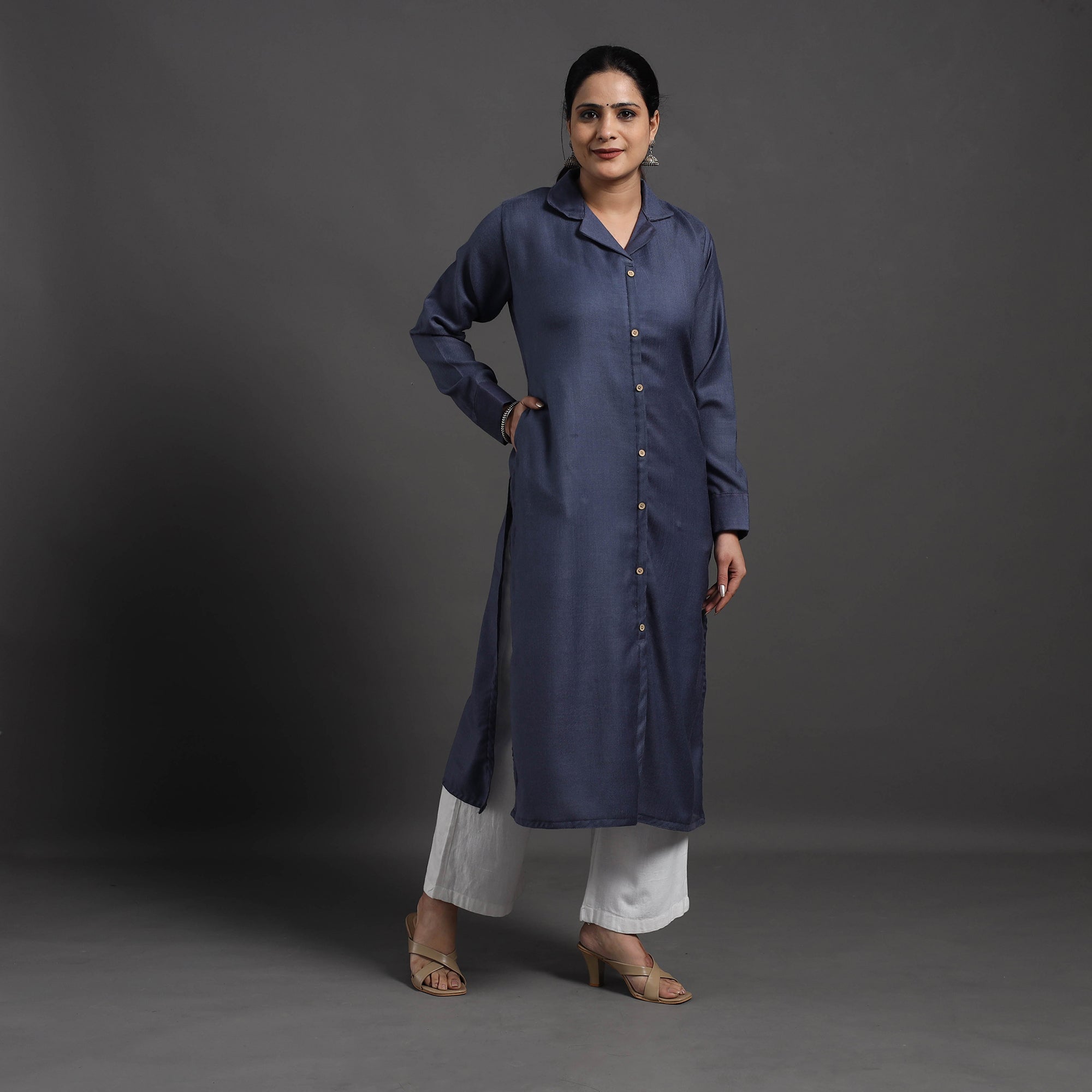 ITOKRI CASUALS Blue - Azreen Plain Merino Woolen Kurta - view 5