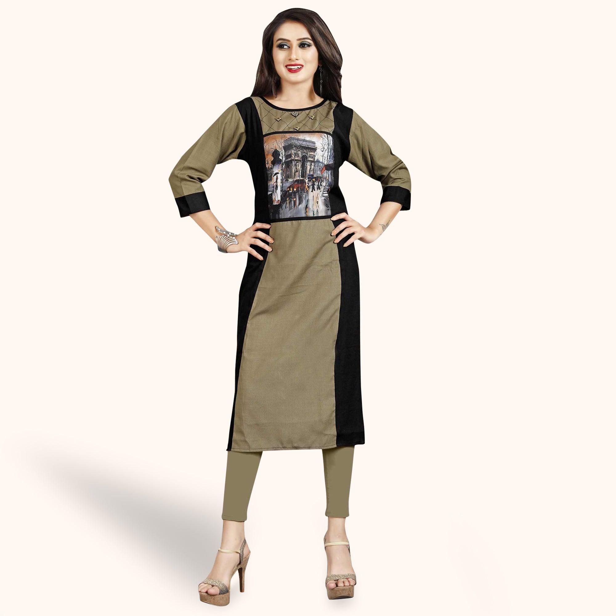 Peachmode Seller Ideal Light Coffee Colored Casual Printed Rayon Kurti