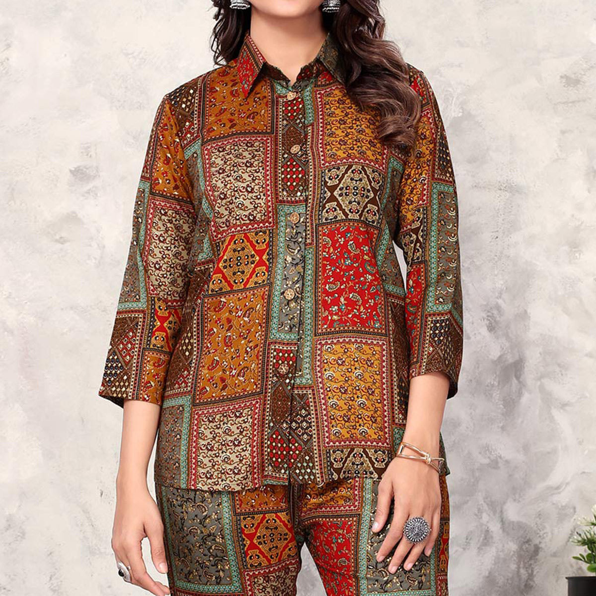 Peachmode Seller Brown Floral Printed Rayon Co Ord Set - view 3