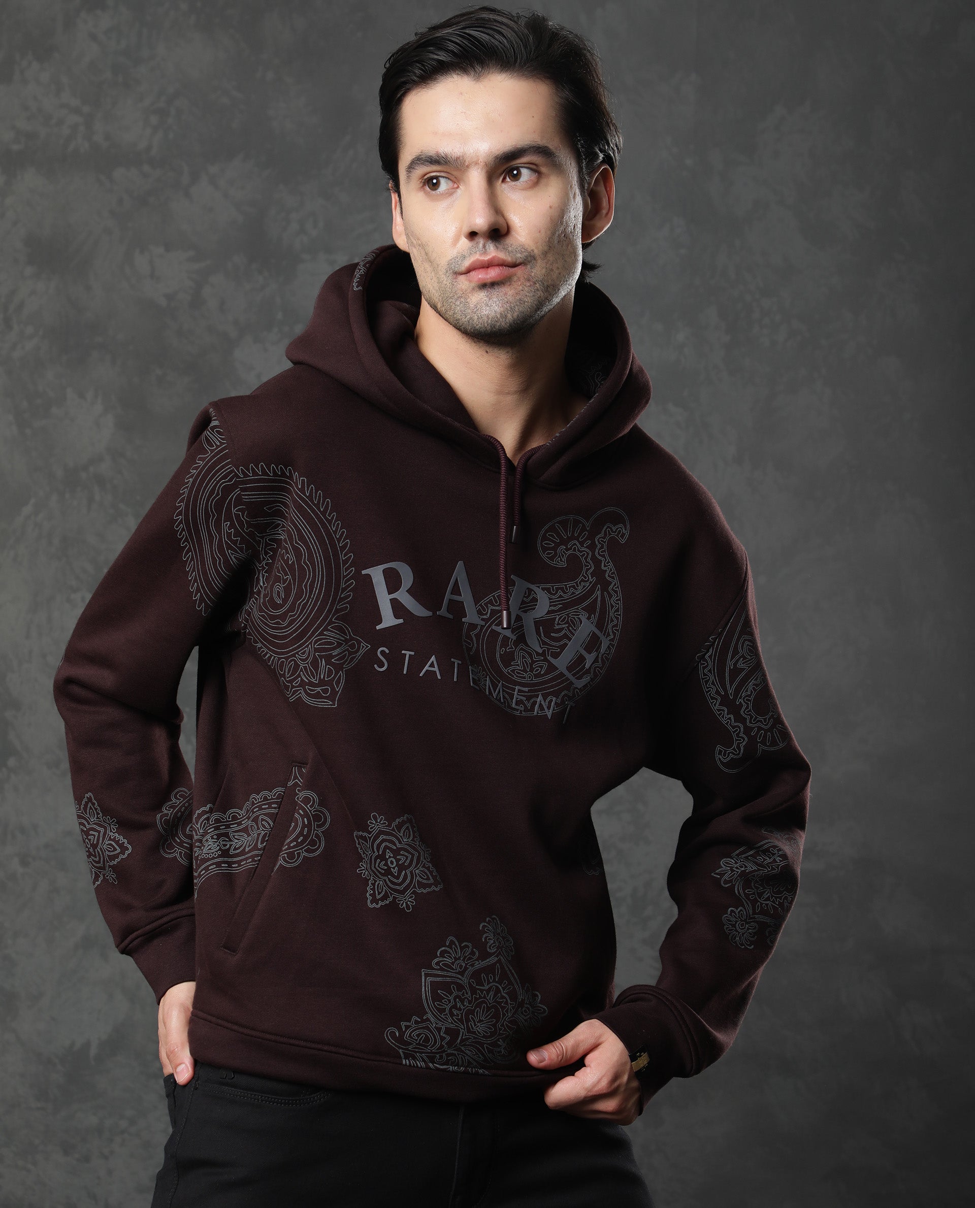 Rare Rabbit Men'S Helio Maroon Sweatshirt Cotton Polyester Fabric Hooded Neck Full Sleeves Drawstring Slim Fit - view 10