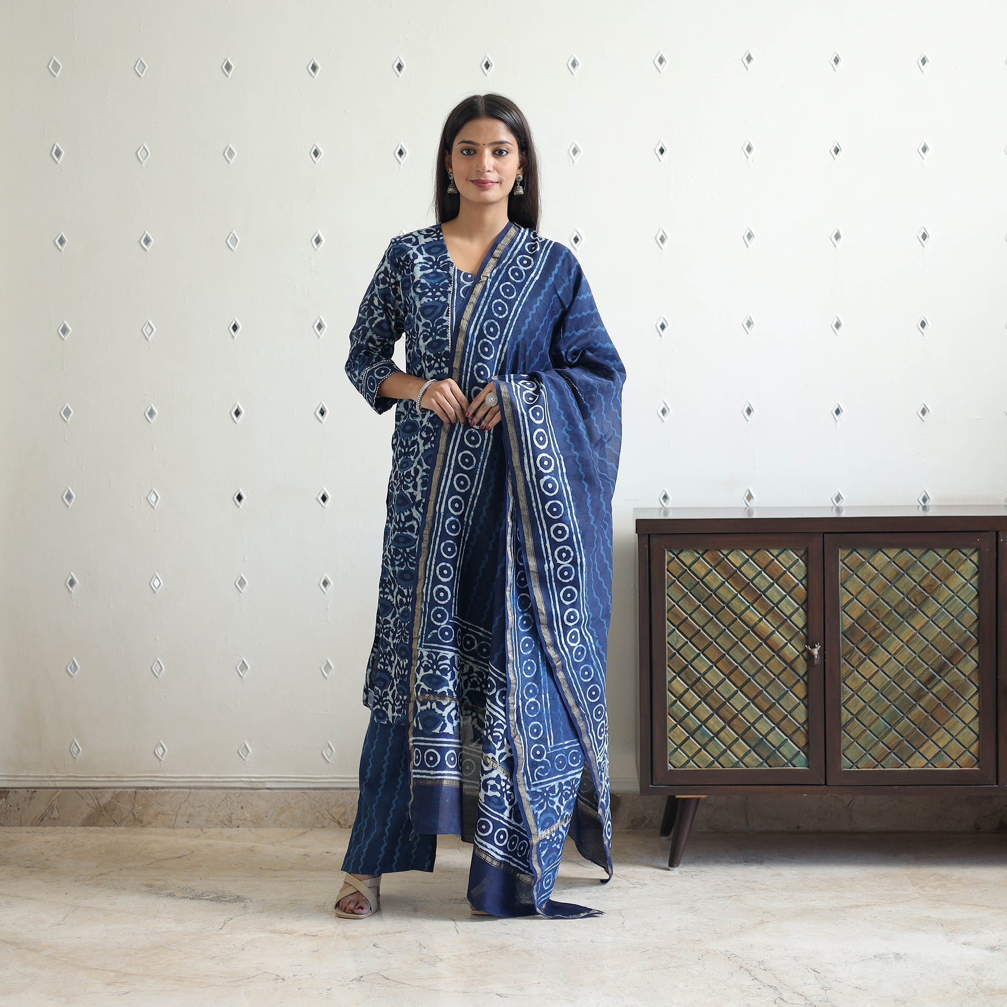 ITOKRI CASUALS Blue - Chanderi Silk Indigo Bagru Block Print Kurta Set 02 - view 2