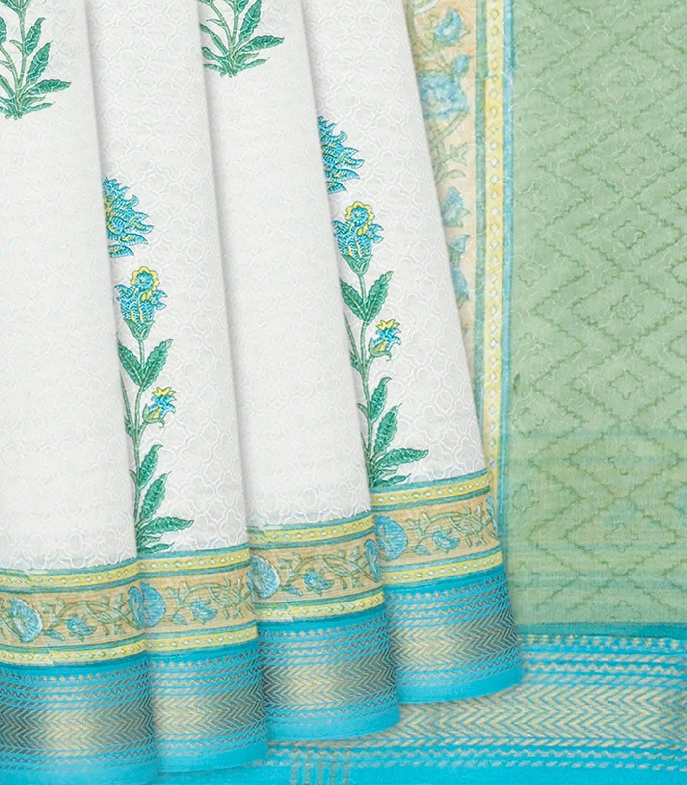 RmKV Off White Handloom Chanderi Cotton Saree With Printed Floral Motifs-Off White