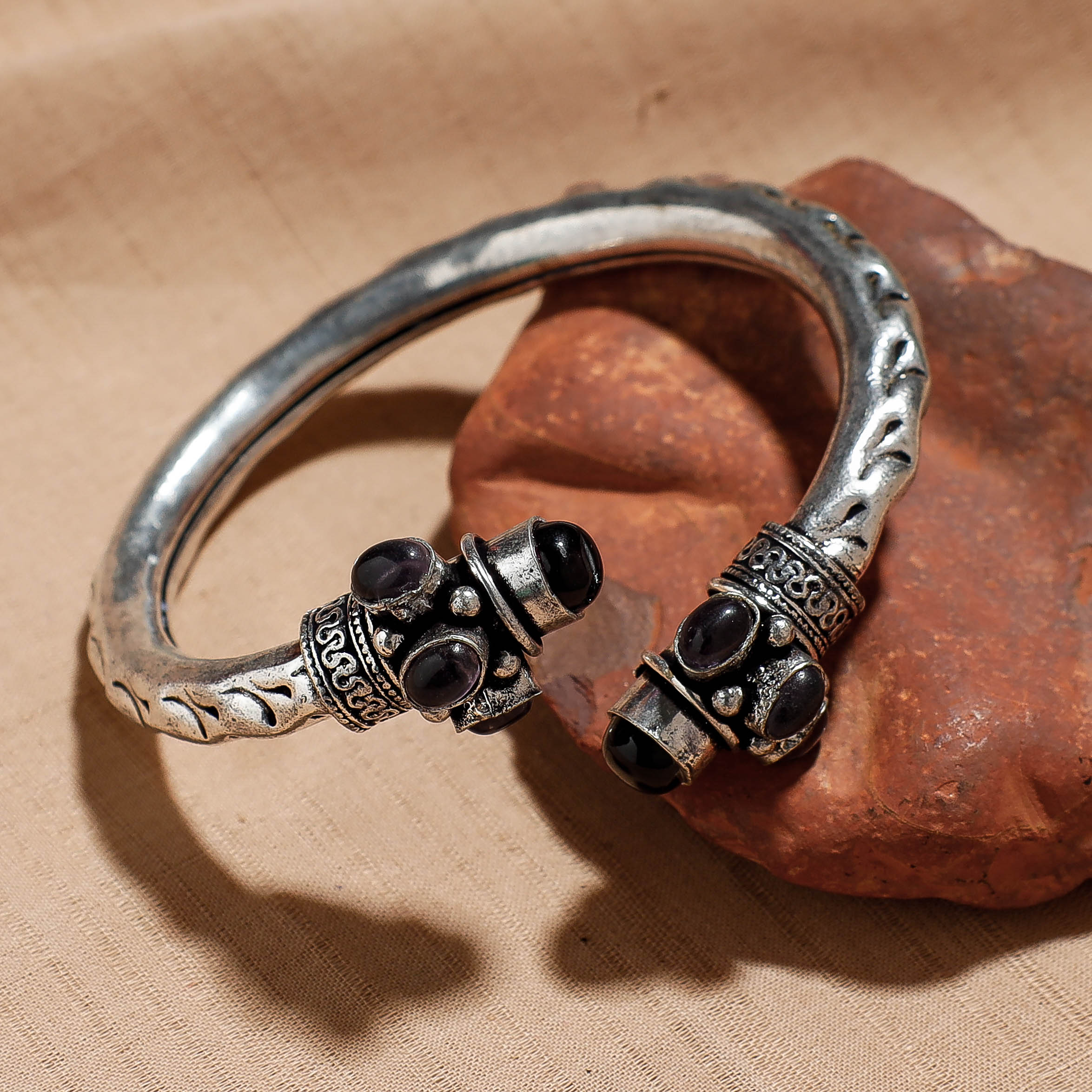 WHITE RIVER STORIES Antique Finish Oxidised German Silver Kada / Bracelet - view 2