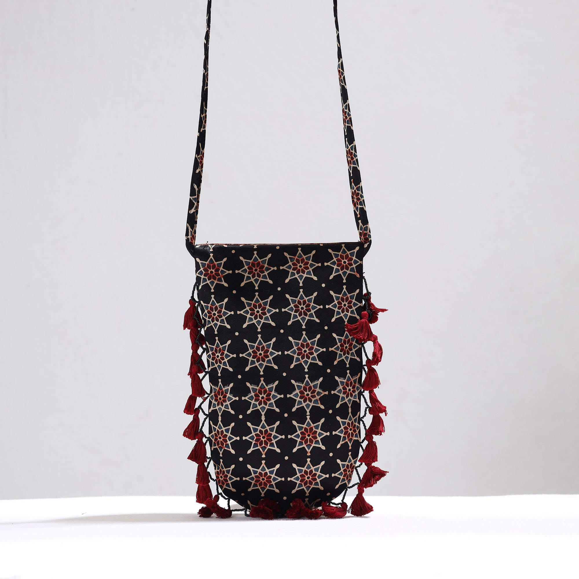 KACHCHH JI CHHAAP Black - Kutch Leather & Mashru Silk Sling Bag with Tassels 24 - view 3