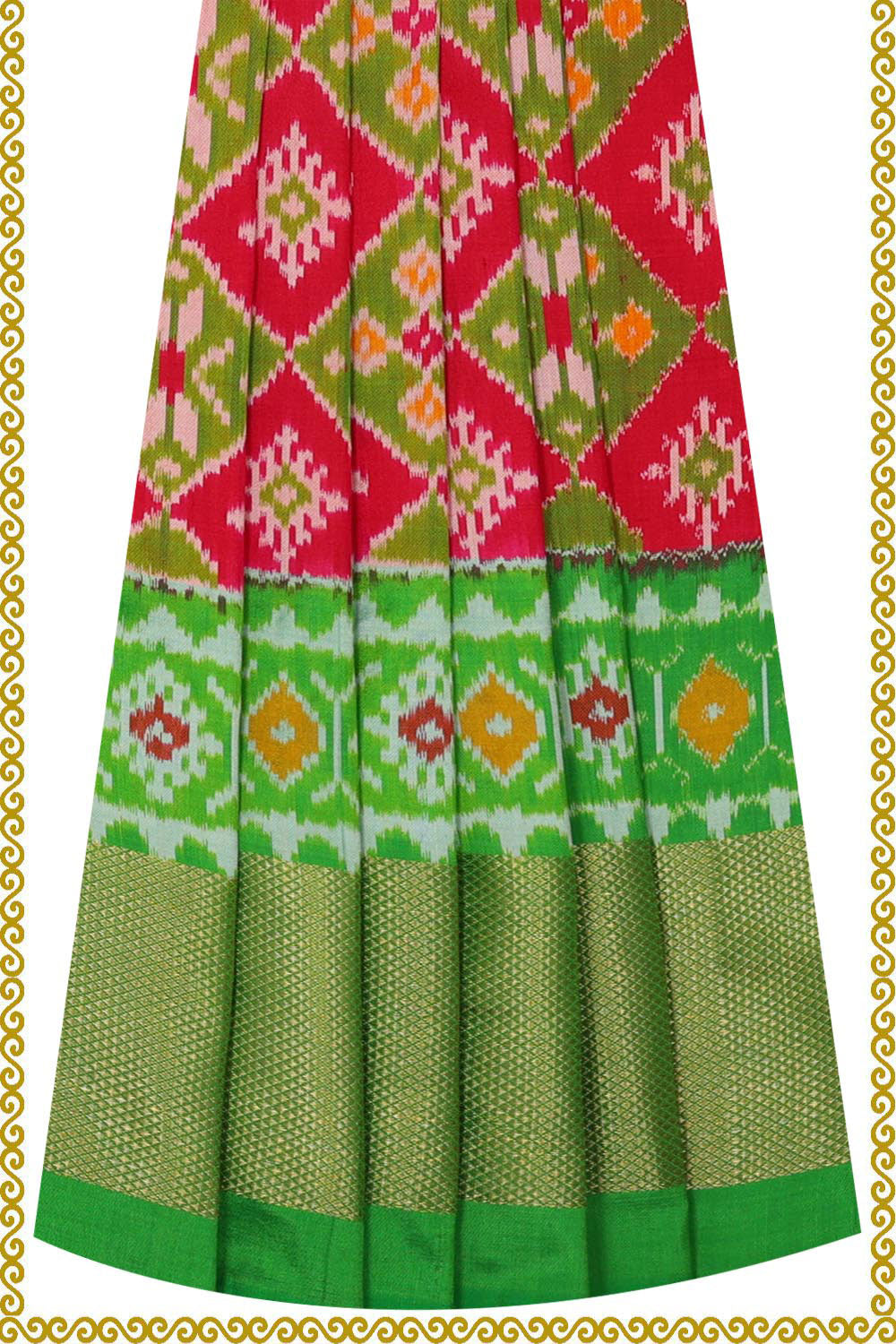 Kalanjali Ikat Reddish Pink Pavada Unstitched Set