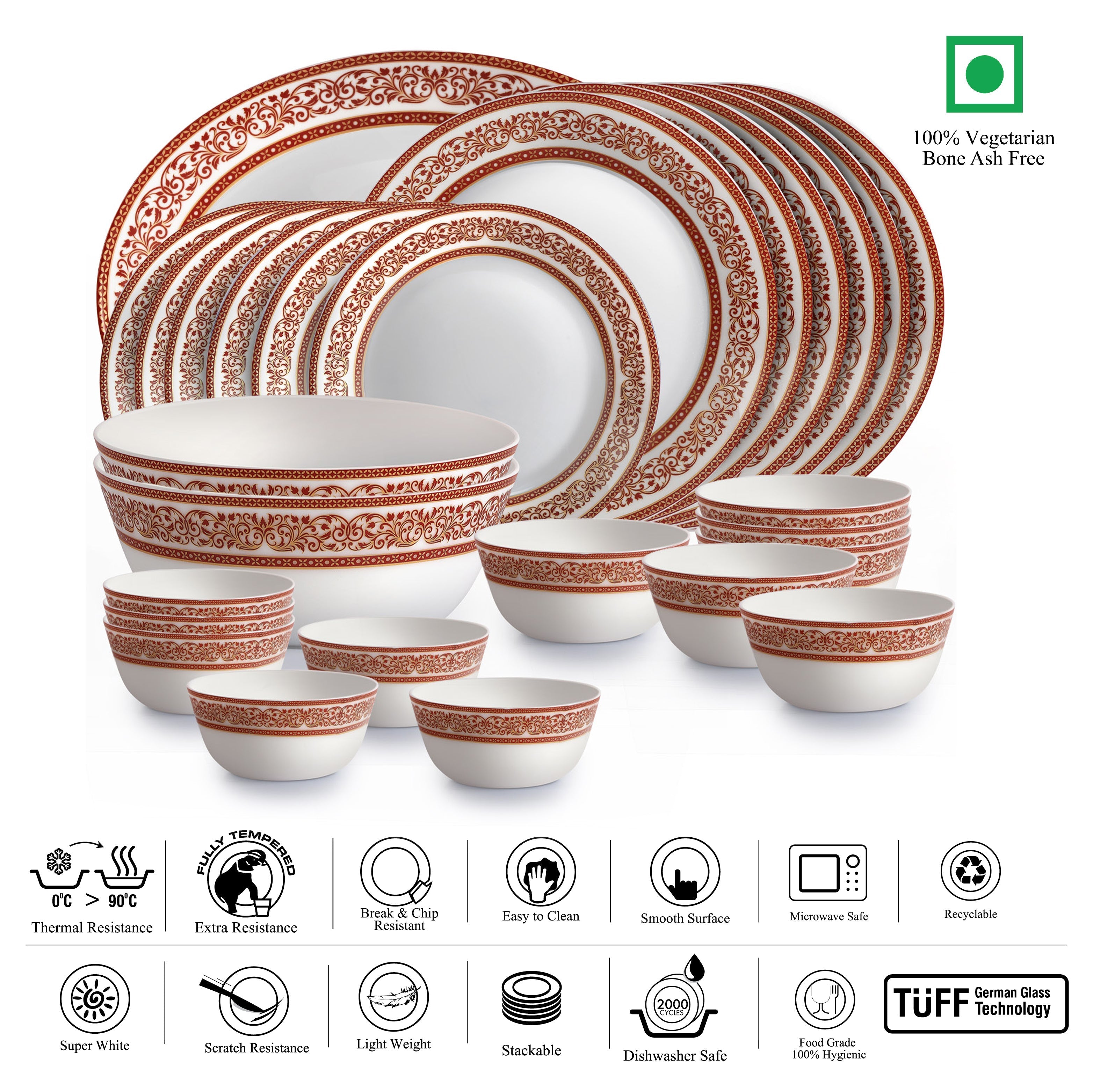 Cello Solitaire Series 27 Pieces Ruby Opalware Dinner Set, Family of 6 - view 8