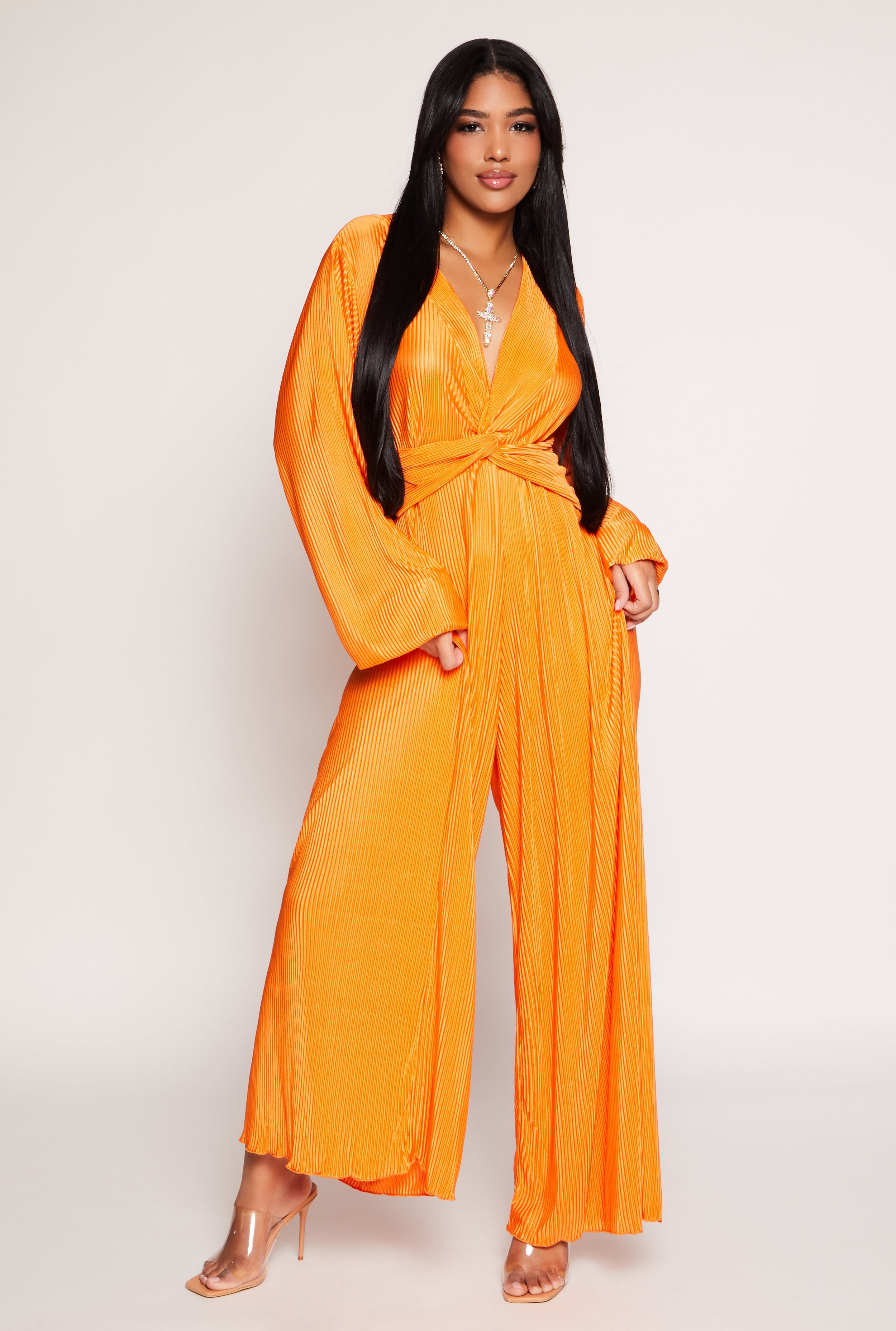 Rainbow Shops Plisse Twist Front Jumpsuit – Women's