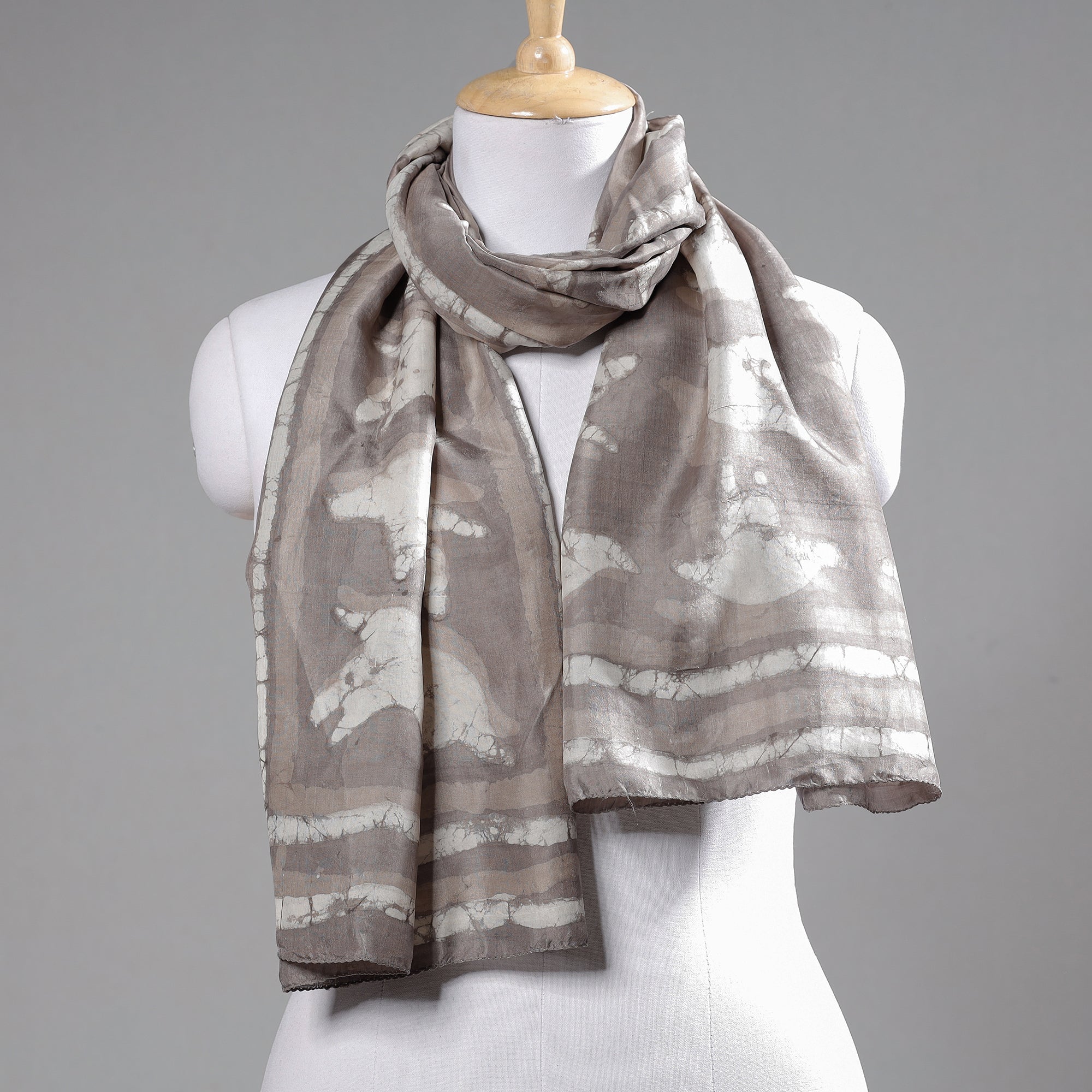 BINDAAS UNLIMITED Brown - Handspun Block Art Print Mulberry Silk Bindaas Stole