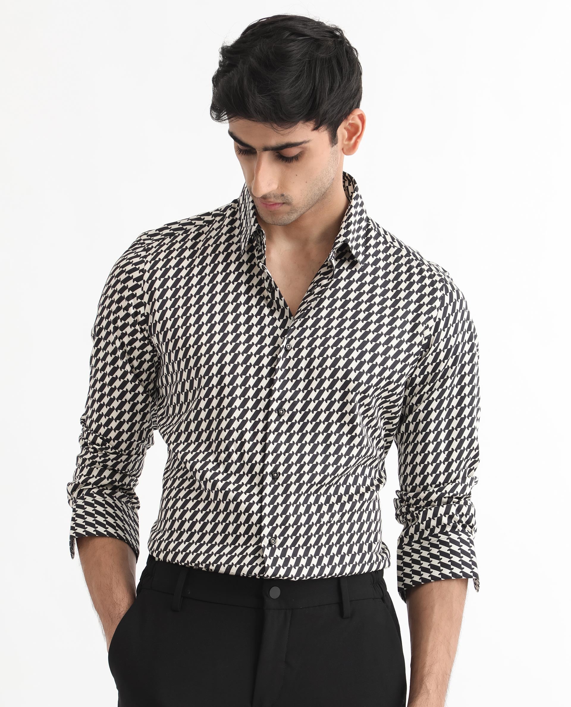 Rare Rabbit Men's Allin Black Cotton Modal Fabric Geometric Print Full Sleeves Shirt - view 11