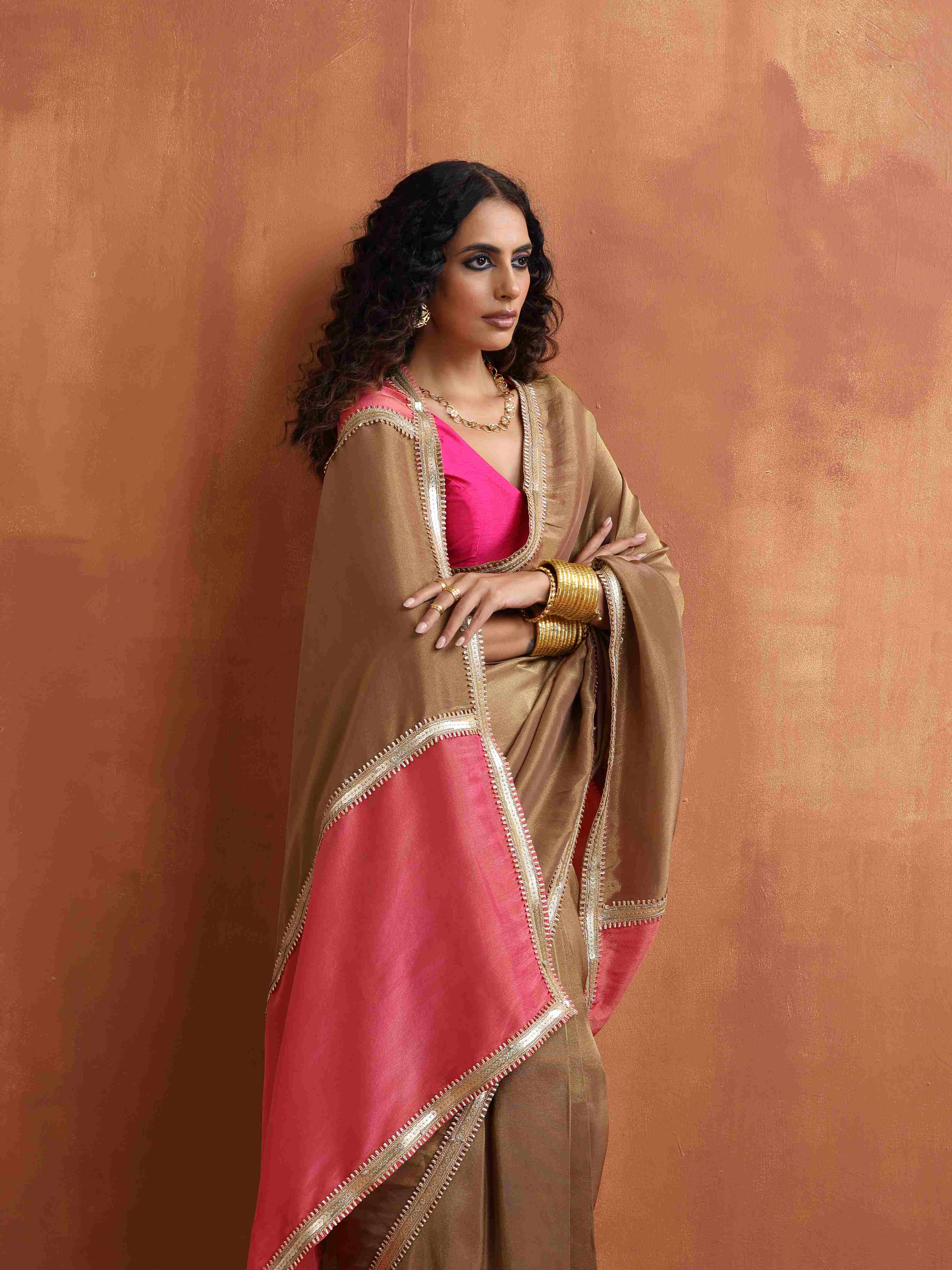 trueBrowns Bronze Tissue Ready To Wear Saree – Women's - view 5