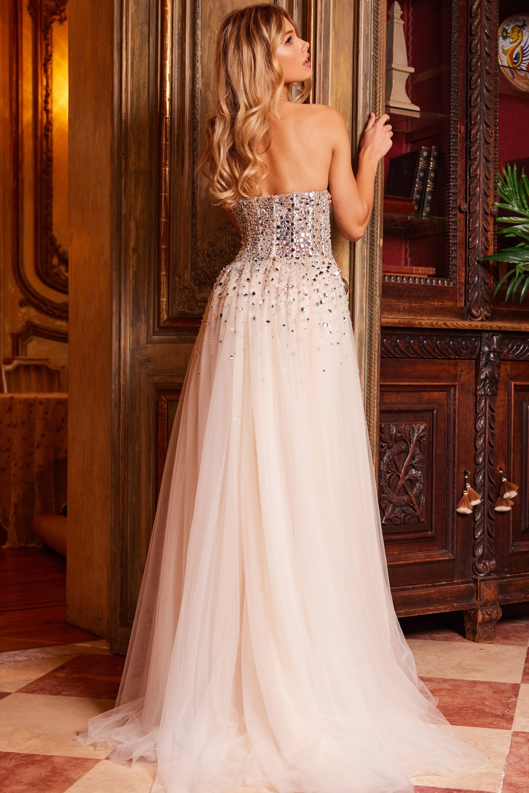 Beaded Strapless A-line Slit Gown by Jovani 23712 - view 2