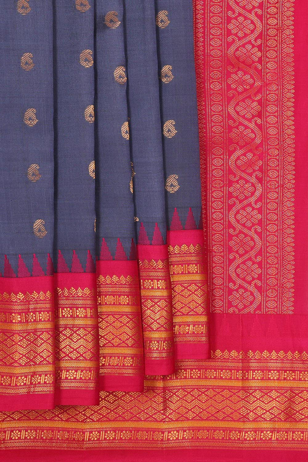 Kalanjali Gadwal Silk Navy Blue Saree – Women's