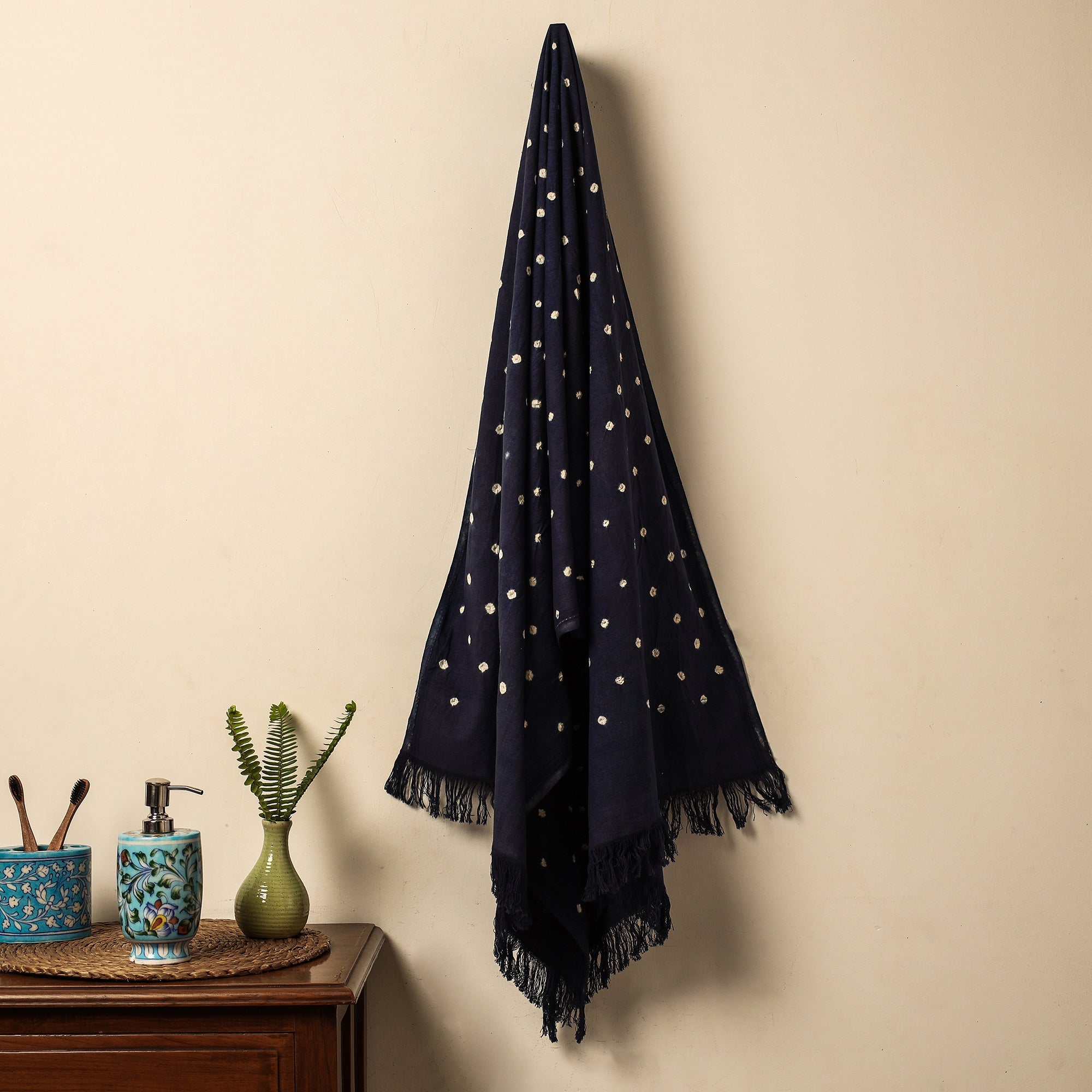 KACHCHH JI CHHAAP Blue - Bandhani Tie-Dye Handloom Cotton Towel