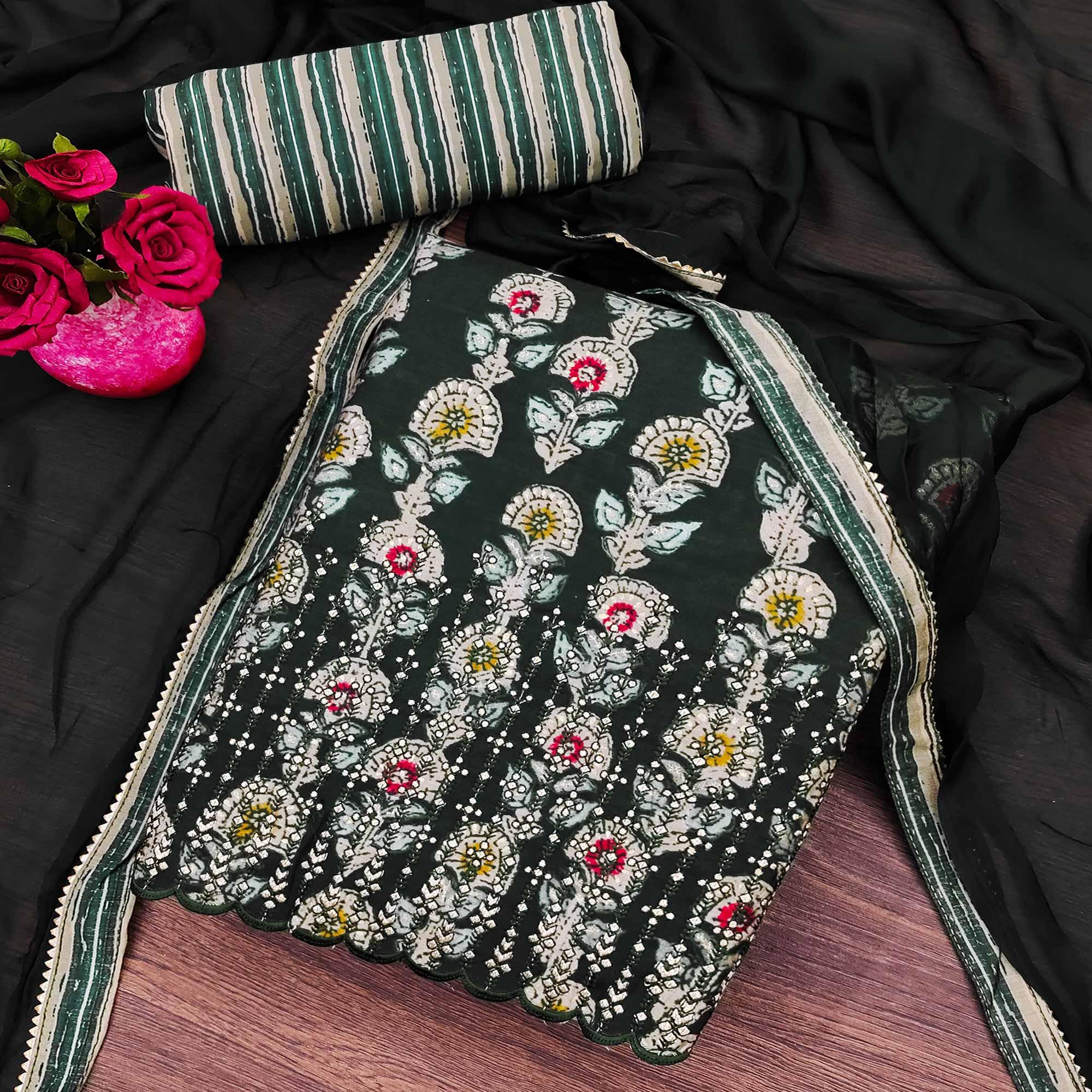 Green dresses – BlackTree green-floral-printed-pure-cotton-dress-material