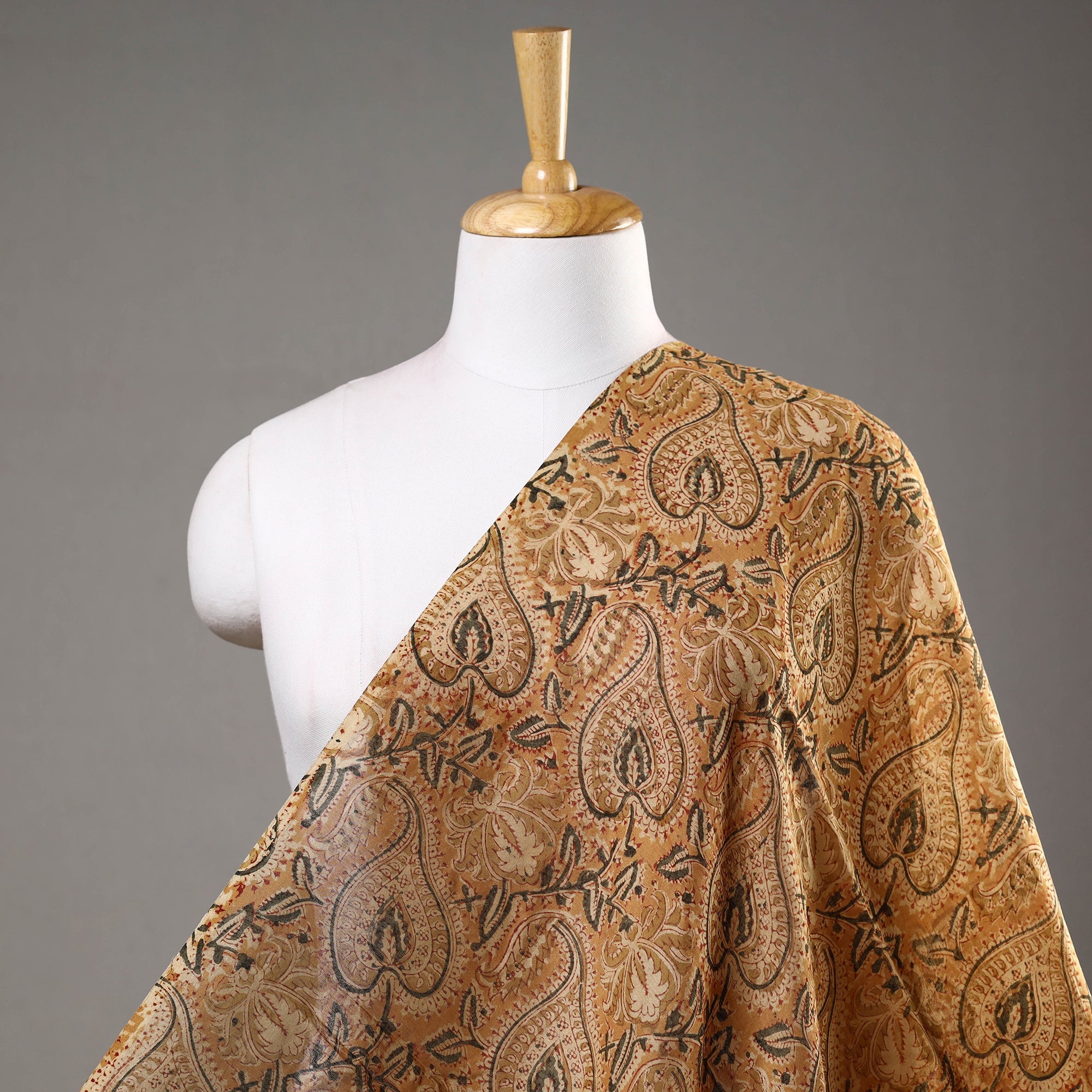 PITCHUKA SRINIVAS KALAMKARI PEDANA Brown - Pedana Kalamkari Block Printed Chanderi Silk Fabric