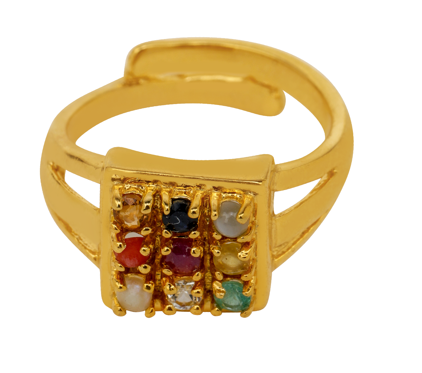 Studio Vaidik Navratan Ring Ruby (Manik), Emerald (Panna), Blue Sapphire (Neelam), Yellow Sapphire (Pukhraj), Pearl (Moti), Zircon Diamond (Heera)(cz- - view 2