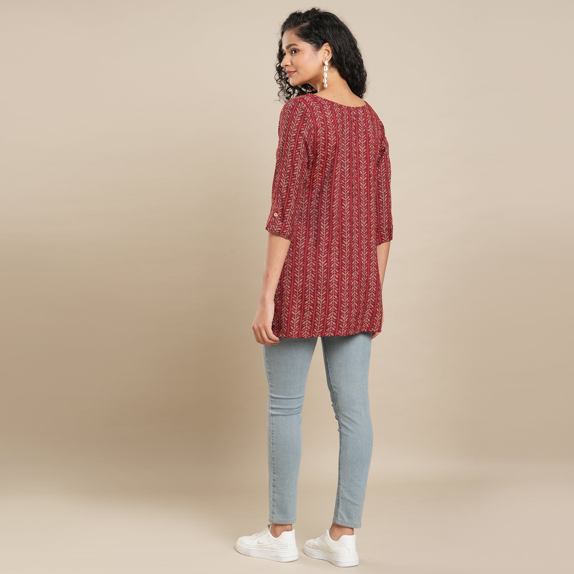 Peachmode Maroon Printed Rayon Top - view 3