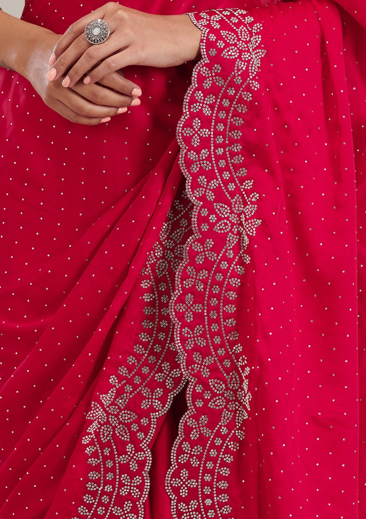 Koskii Rani Pink Swarovski Satin Saree – Women's - view 7