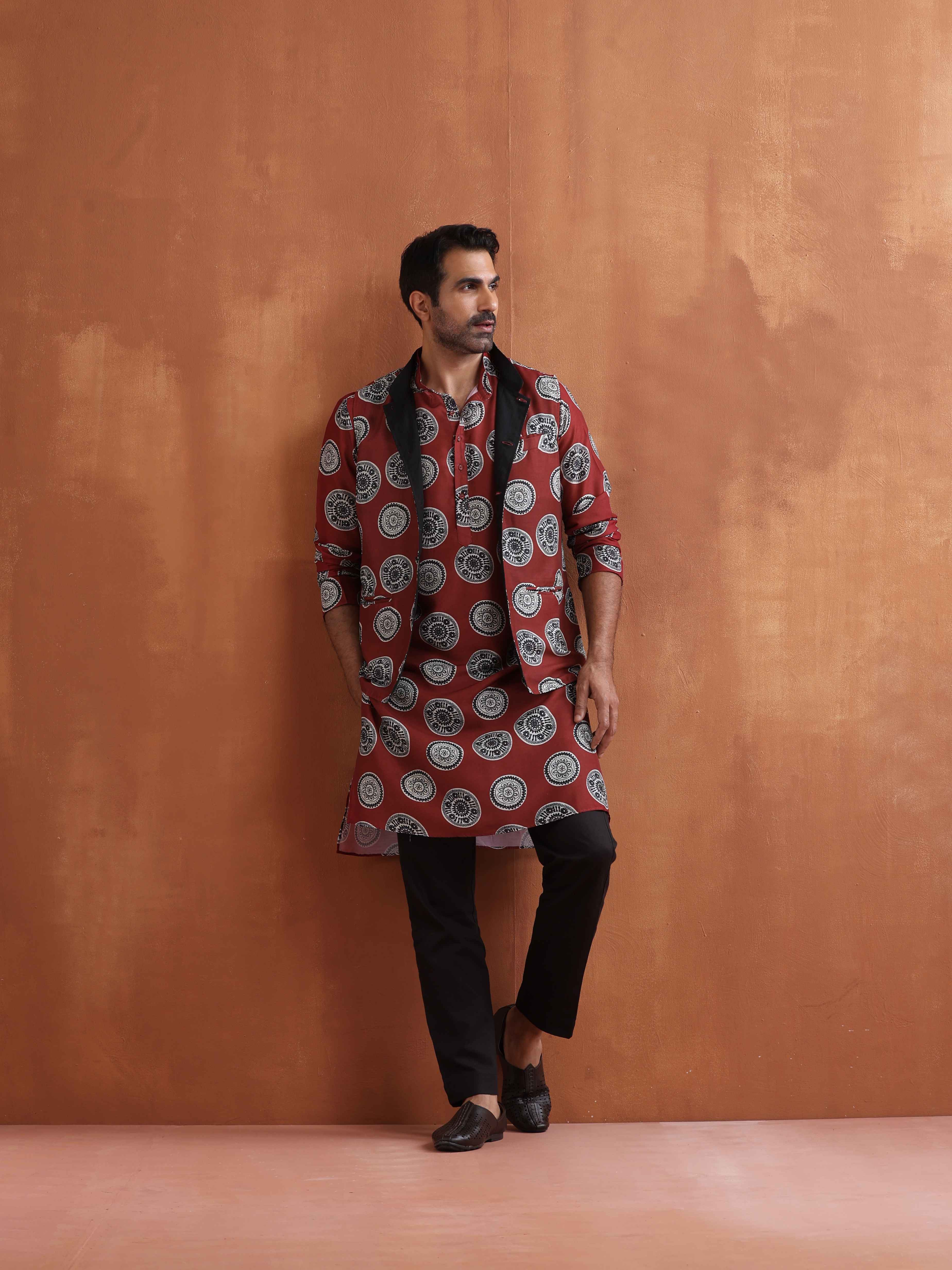 trueBrowns Men's Rust Printed Nehru Jacket - view 8